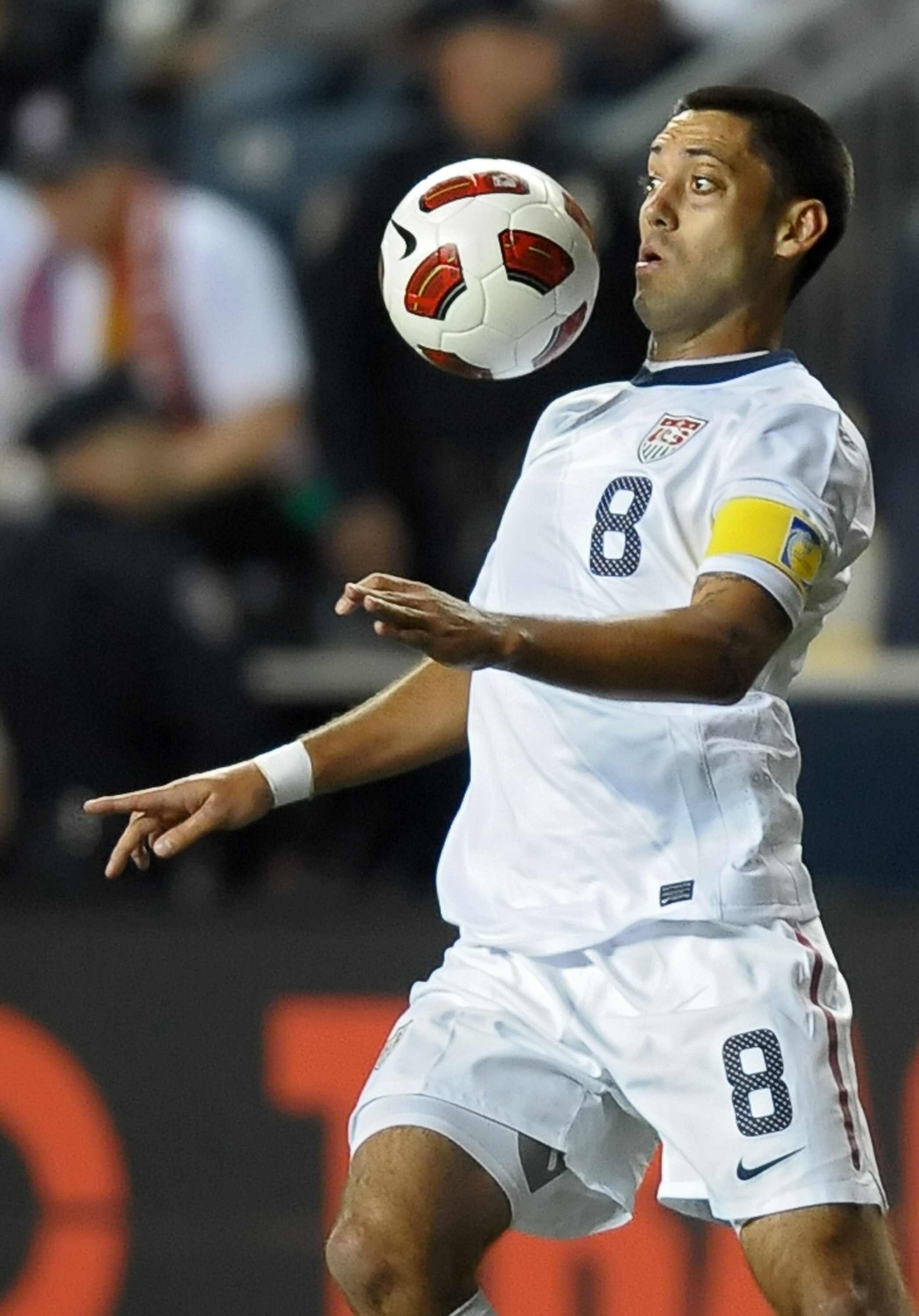 CHESTER, PA - OCTOBER 12: Clint Dempsey #8 of the United States keeps his eye on the ball during the game against Colombia at PPL Park on October 12, 2010 in Chester, Pennsylvania. The game ended in a 0-0 tie. (Photo by Drew Hallowell/Getty Images)
