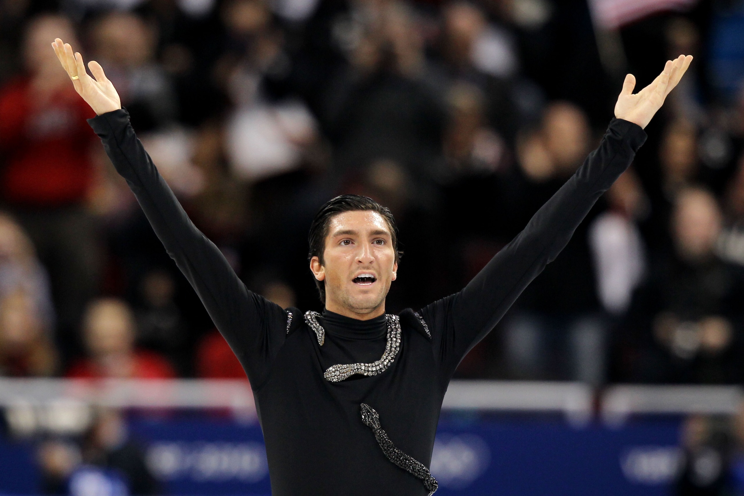 VANCOUVER, BC - FEBRUARY 18:  Evan Lysacek of the United States competes in the men's figure skating free skating on day 7 of the Vancouver 2010 Winter Olympics at the Pacific Coliseum on February 18, 2010 in Vancouver, Canada.  (Photo by Matthew Stockman