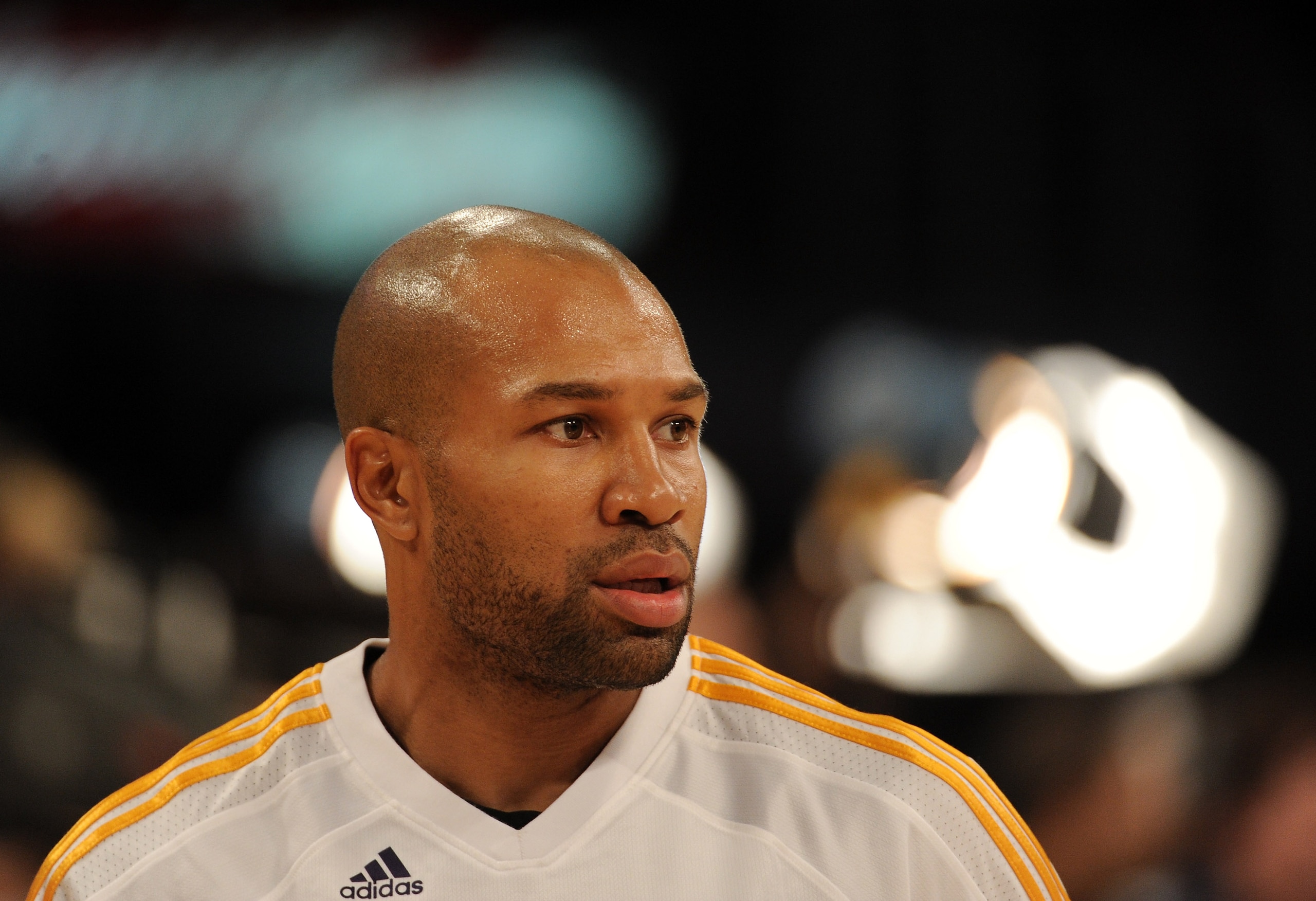 LOS ANGELES, CA - NOVEMBER 07:  Portrait of  Derek Fisher #2 of the Los Angeles Lakers before the game against the Portland Trail Blazers at the Staples Center on November 7, 2010 in Los Angeles, California.  NOTE TO USER: User expressly acknowledges and