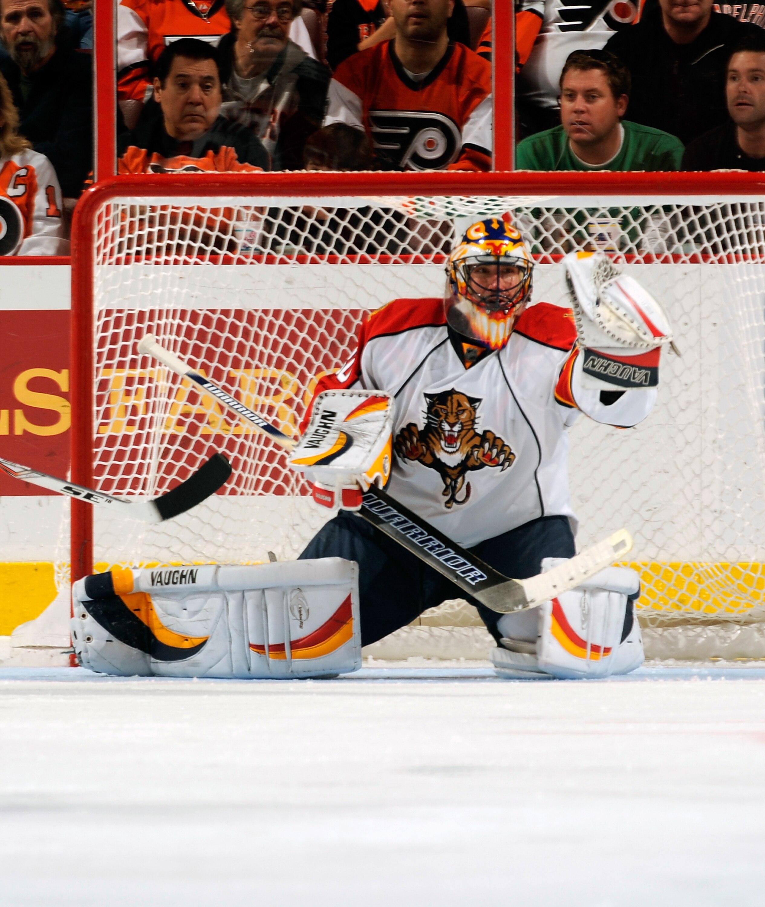 PHILADELPHIA - NOVEMBER 13:  Scott Clemmensen #30 of the Florida Panthers makes a save in a game against the Philadelphia Flyers on November 13, 2010 in Philadelphia, Pennsylvania.  (Photo by Lou Capozzola/Getty Images)