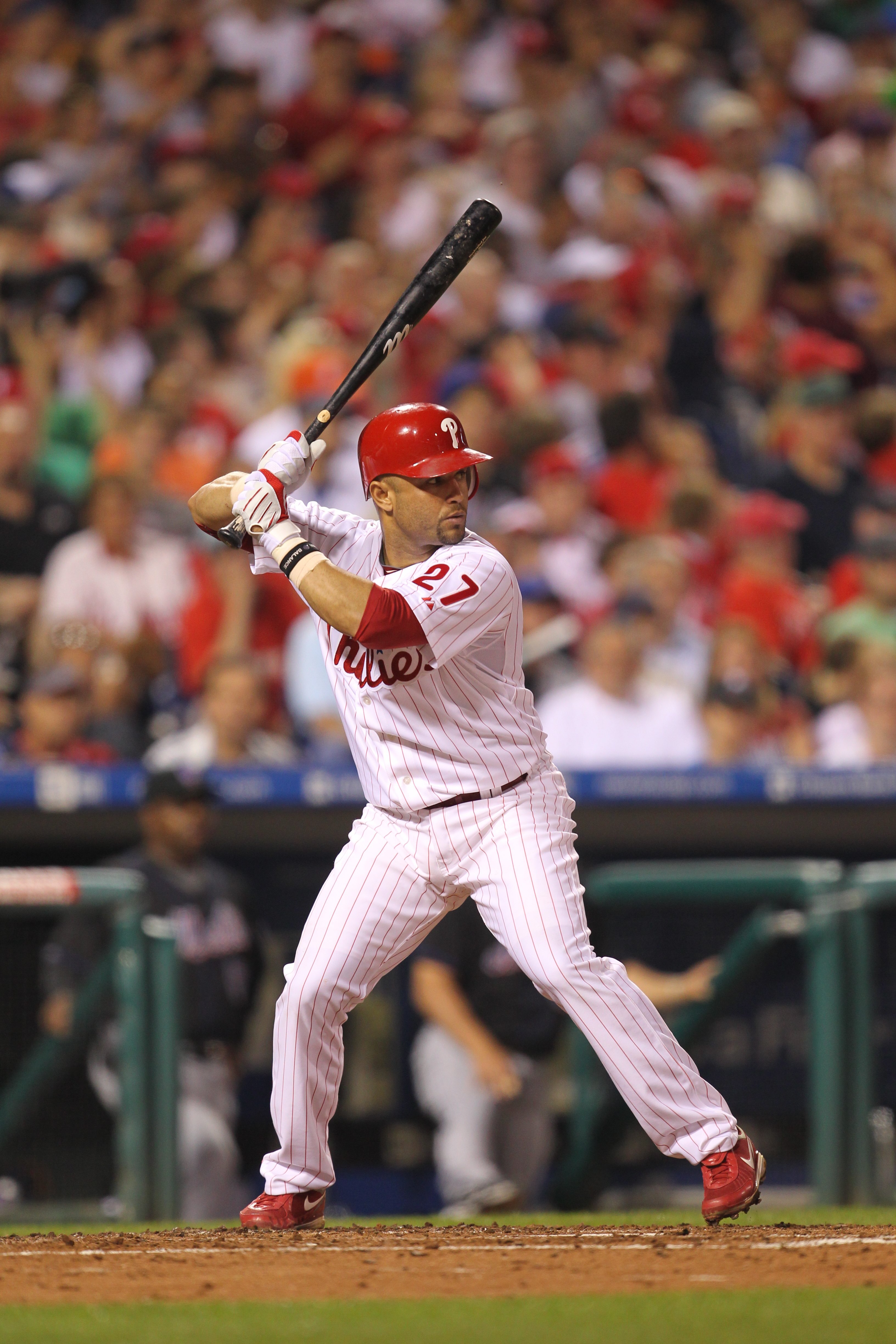 PHILADELPHIA - MAY 2: Third baseman Placido Polanco #27 of the Philadelphia Phillies stands at the plate during a game against the New York Mets at Citizens Bank Park on May 2, 2010 in Philadelphia, Pennsylvania. The Phillies won 11-5. (Photo by Hunter Ma