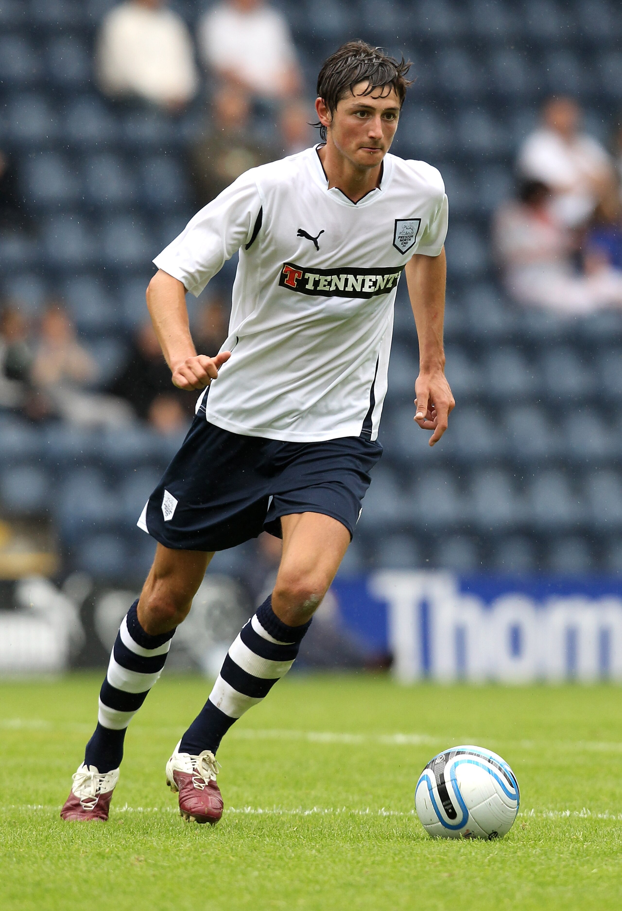 PRESTON, LANCASHIRE - JULY 24:  Adam Barton of Preston North End runs with the ball during the pre season friendly match between Preston North End and Everton at Deepdale on July 24, 2010 in Preston, Lancashire.  (Photo by David Rogers/Getty Images)
