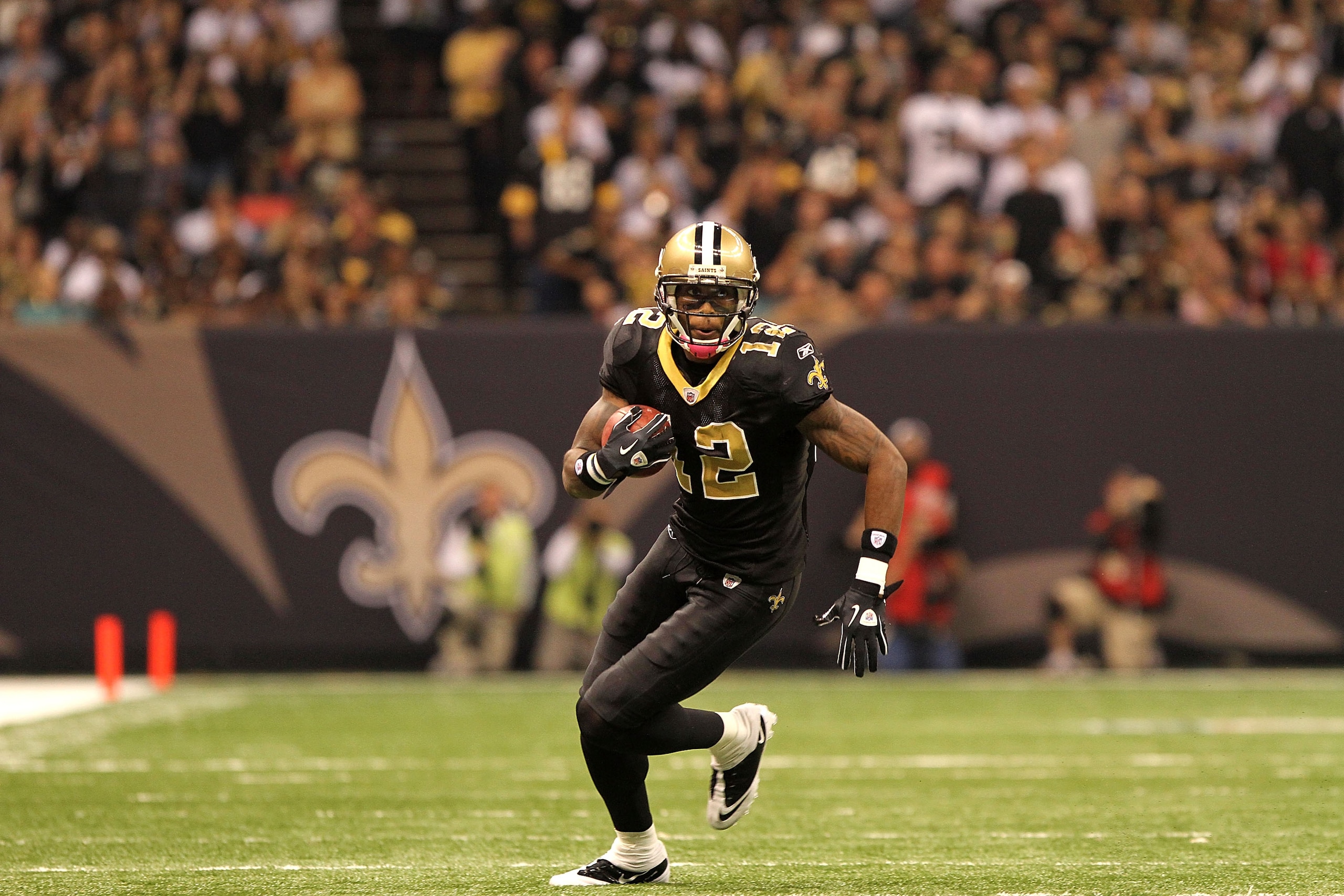 NEW ORLEANS, LA - OCTOBER 31: Marques Colston #12 of the New Orleans Saints in action during the game against the Pittsburgh Steelers at the Louisiana Superdome on October 31, 2010 in New Orleans, Louisiana. (Photo by Matthew Sharpe/Getty Images) NEW ORLEANS, LA - OCTOBER 31: Marques Colston #12 of the New Orleans Saints in action during the game against the Pittsburgh Steelers at the Louisiana Superdome on October 31, 2010 in New Orleans, Louisiana. (Photo by Matthew Sharpe/Getty Images)