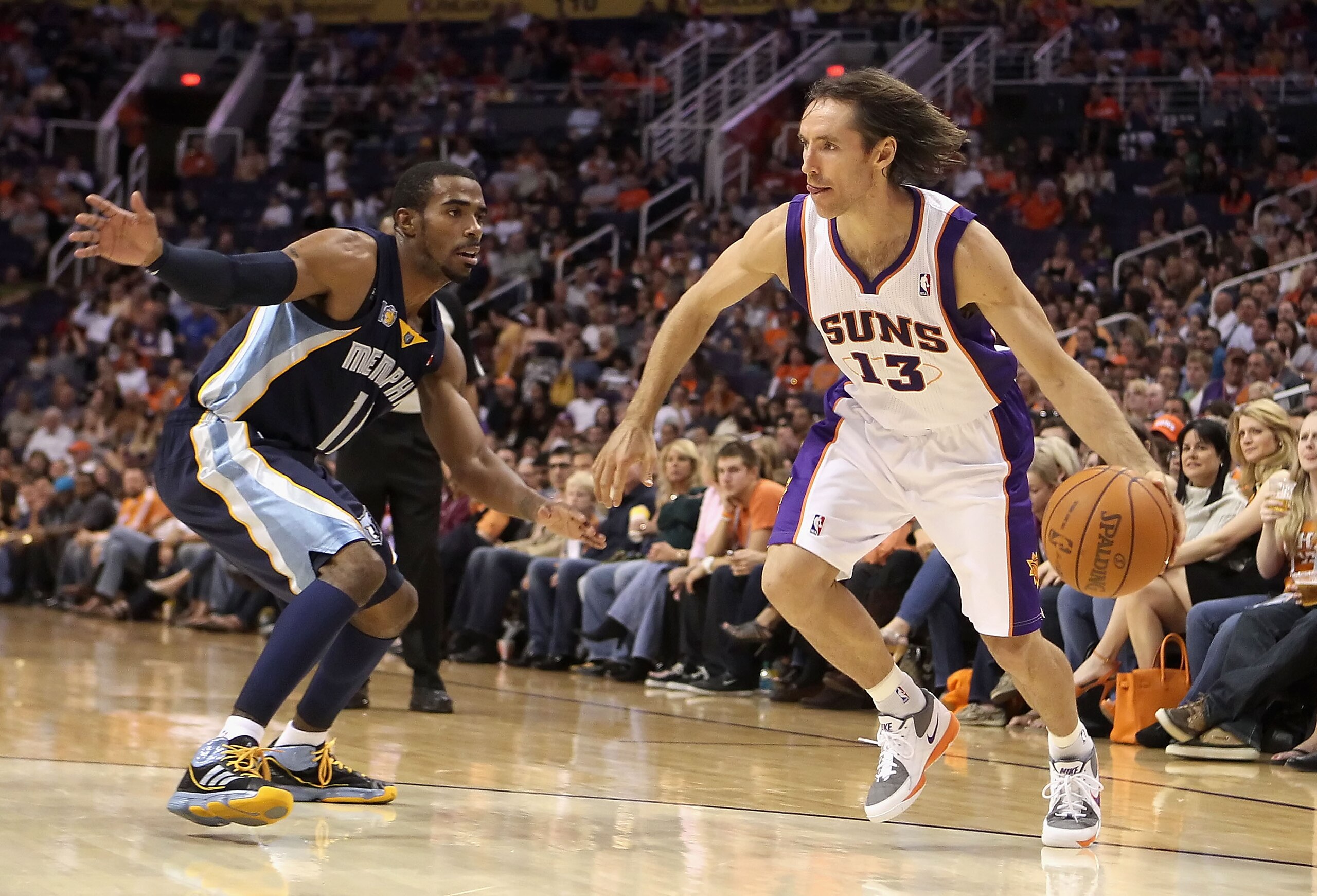 PHOENIX - NOVEMBER 05:  Steve Nash #13 of the Phoenix Suns drives the ball during the NBA game against the Memphis Grizzlies at US Airways Center on November 5, 2010 in Phoenix, Arizona.  The Suns defeated the Grizzlies 123-118 in double overtime.  NOTE T