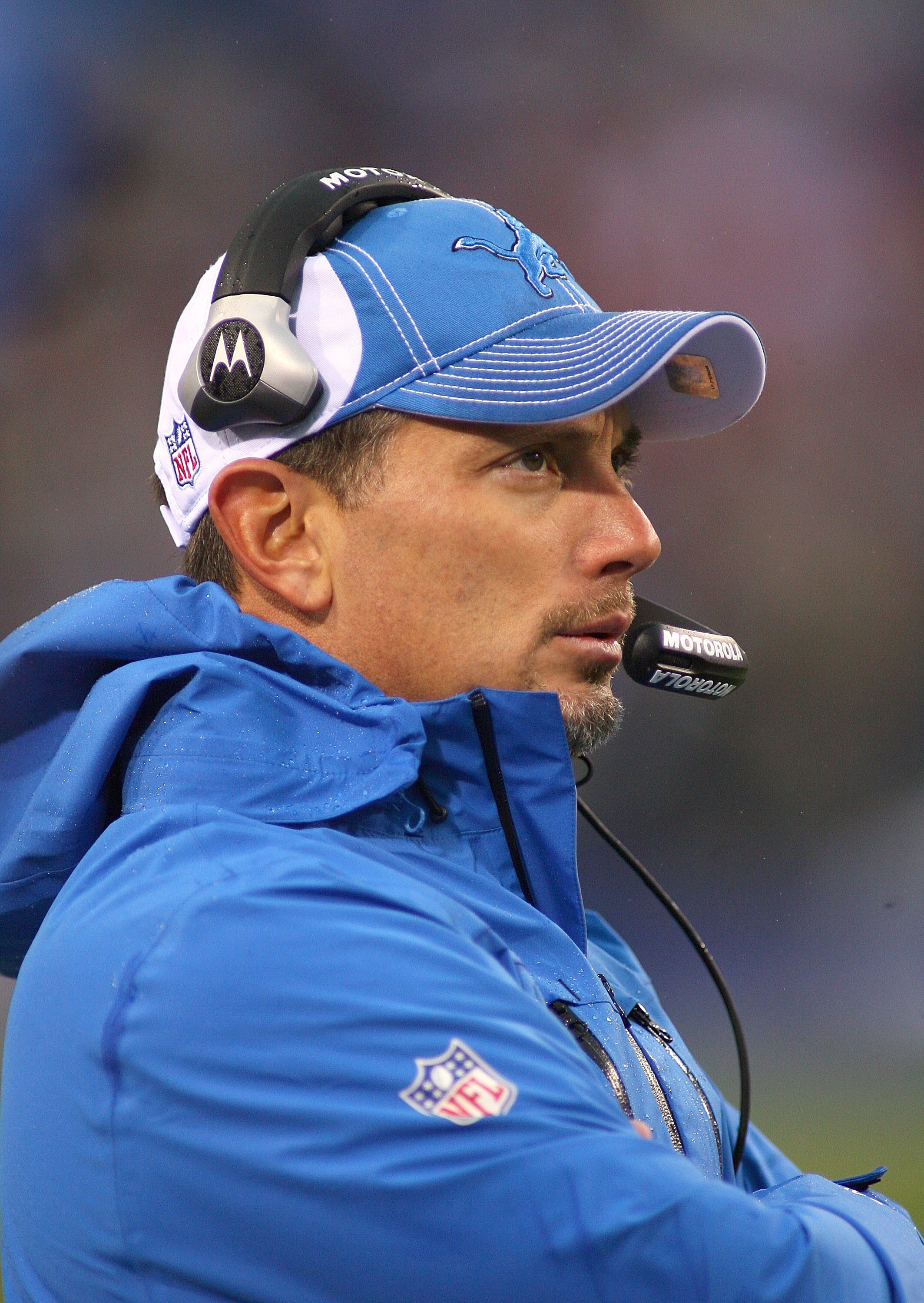 ORCHARD PARK, NY - NOVEMBER 14: Jim Schwartz, head coach of the Detroit Lions stands on the sidelines against the Buffalo Bills  at Ralph Wilson Stadium on November 14, 2010 in Orchard Park, New York. Buffalo won 14-12  (Photo by Rick Stewart/Getty Images