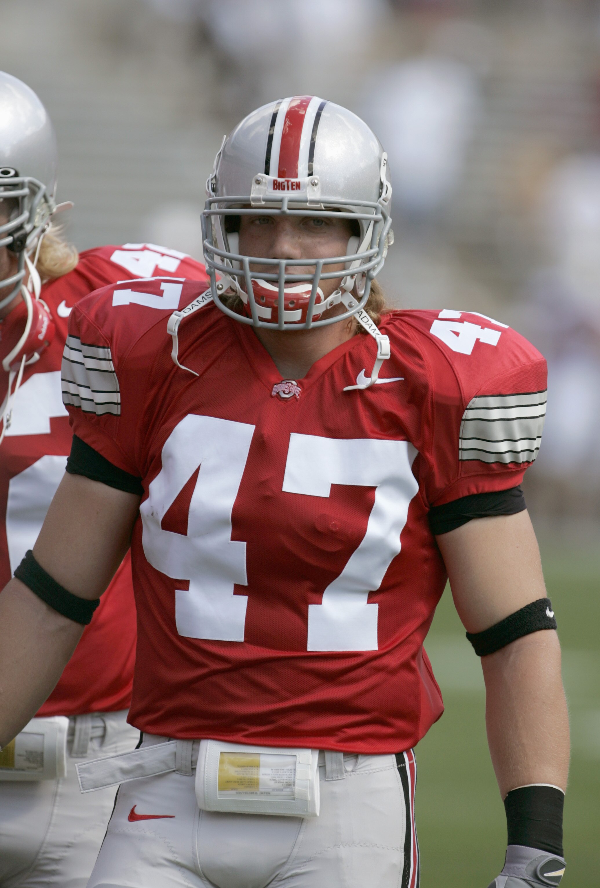 COLUMBUS, OH - SEPTEMBER 3: A.J. Hawk #47 of the Ohio State Buckeyes walks on the field during the game against the Miami (OH) Redhawks on September 3, 2005 at Ohio Stadium in Columbus, Ohio. Ohio State defeated Miami (OH) 34-14. (Photo by David Maxwell/G