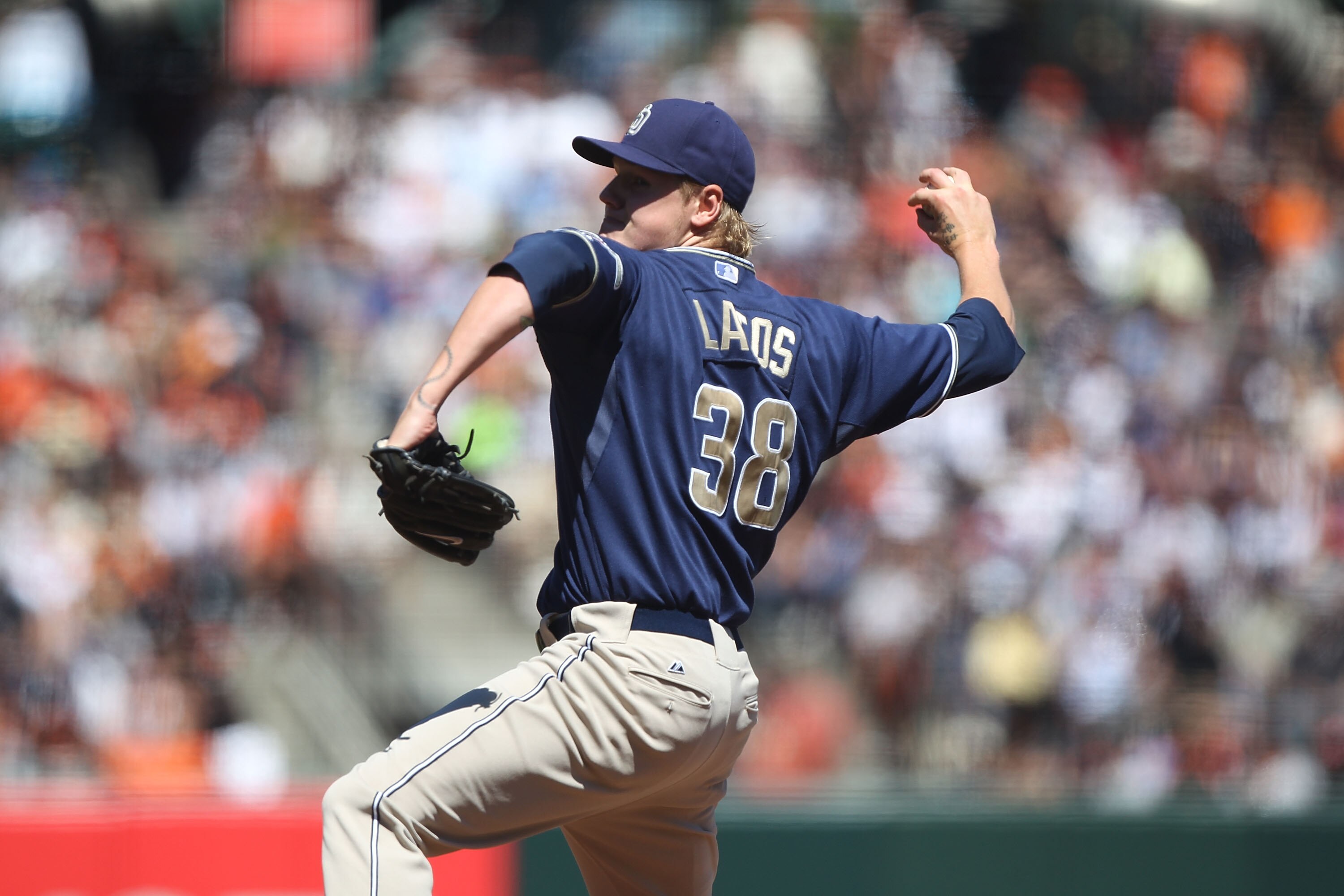 SAN FRANCISCO - AUGUST 14:  Matt Latos #38 of the San Diego Padres pitches against the San Francisco Giants during an MLB game at AT&T Park on August 14, 2010 in San Francisco, California.  (Photo by Jed Jacobsohn/Getty Images)