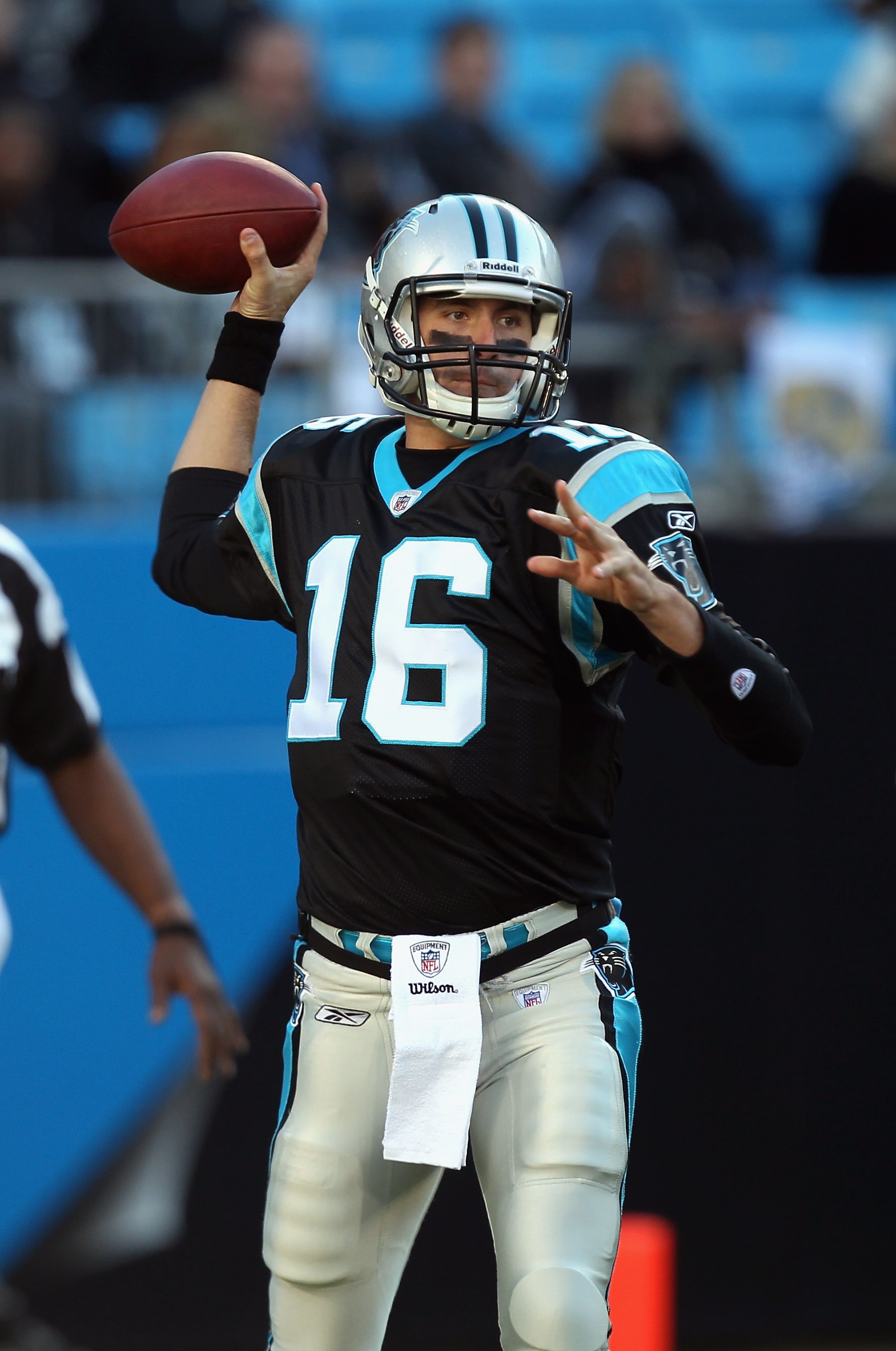 CHARLOTTE, NC - NOVEMBER 07:  Tony Pike #16 of the Carolina Panthers against the New Orleans Saints during their game at Bank of America Stadium on November 7, 2010 in Charlotte, North Carolina.  (Photo by Streeter Lecka/Getty Images)