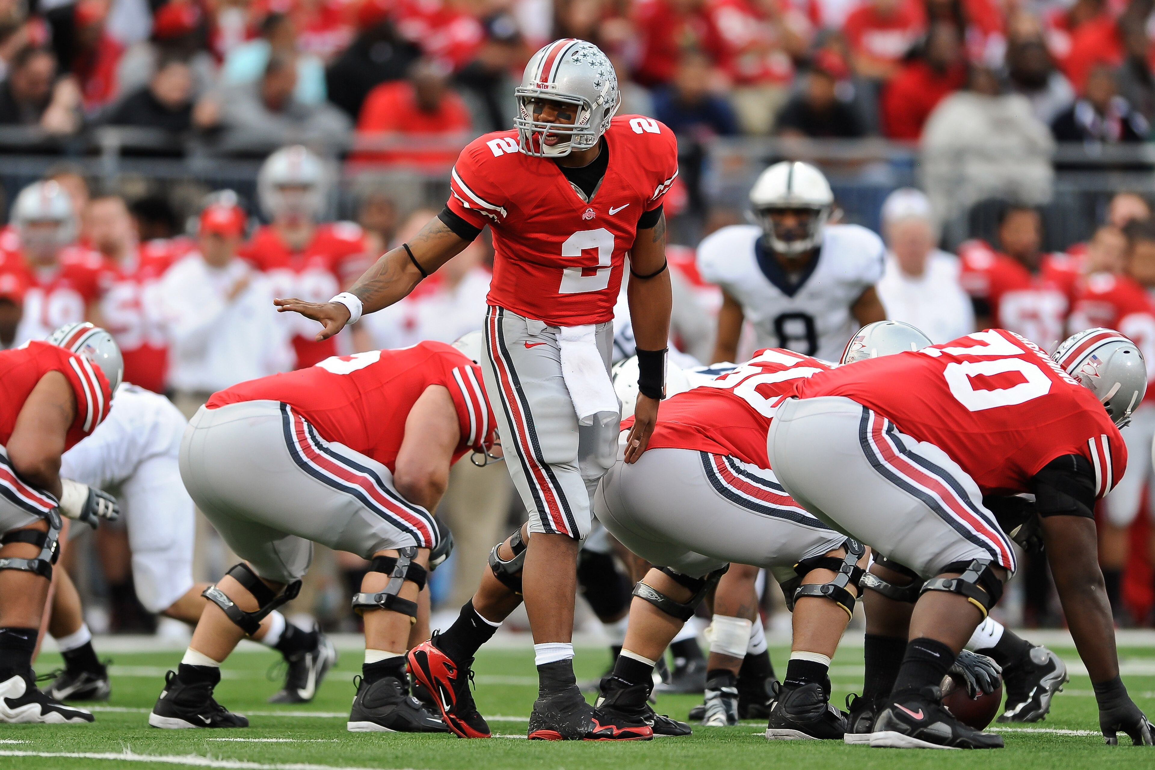 COLUMBUS, OH - NOVEMBER 13: Quarterback Terrelle Pryor #2 of the Ohio State Buckeyes calls signals at the line against the Penn State Nittany Lions at Ohio Stadium on November 13, 2010 in Columbus, Ohio. (Photo by Jamie Sabau/Getty Images) COLUMBUS, OH - NOVEMBER 13: Quarterback Terrelle Pryor #2 of the Ohio State Buckeyes calls signals at the line against the Penn State Nittany Lions at Ohio Stadium on November 13, 2010 in Columbus, Ohio. (Photo by Jamie Sabau/Getty Images)