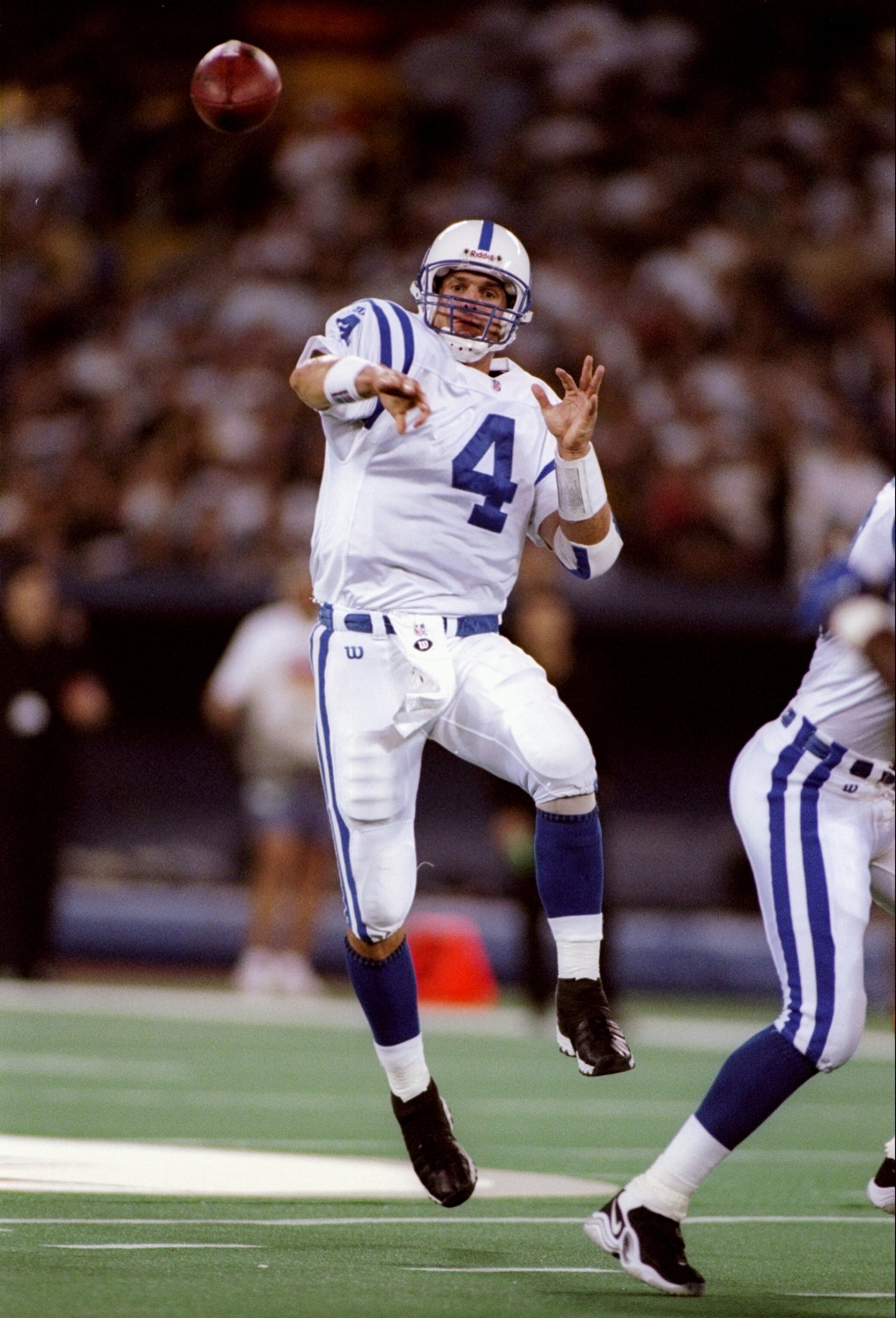 12 Oct 1997: Quarterback Jim Harbaugh of the Indianapolis Colts passes the football during a game against the Pittsburgh Steelers at Three Rivers Stadium in Pittsburgh, Pennsylvania. The Steelers won the game 24-22.