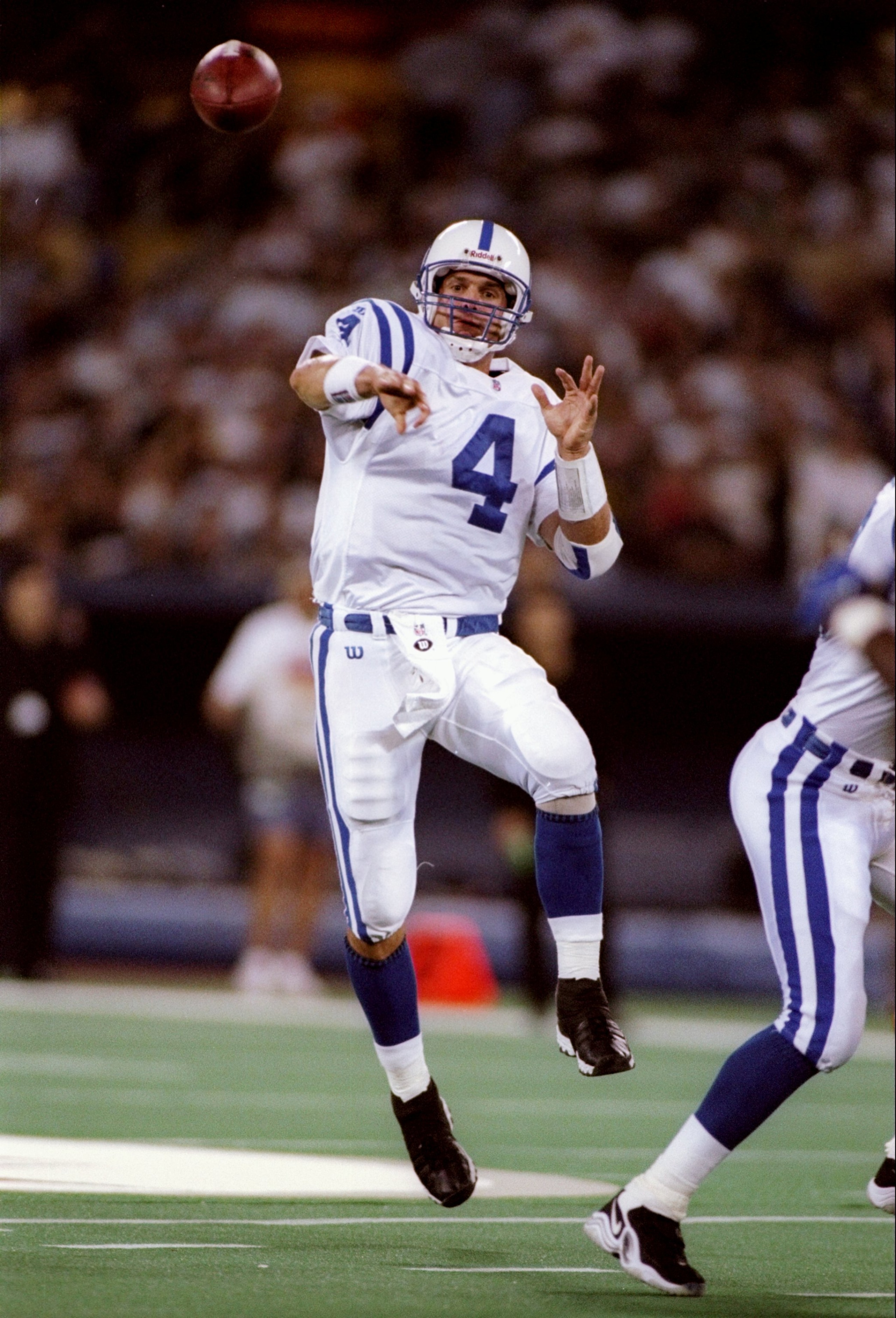 12 Oct 1997: Quarterback Jim Harbaugh of the Indianapolis Colts passes the football during a game against the Pittsburgh Steelers at Three Rivers Stadium in Pittsburgh, Pennsylvania. The Steelers won the game 24-22. 12 Oct 1997: Quarterback Jim Harbaugh of the Indianapolis Colts passes the football during a game against the Pittsburgh Steelers at Three Rivers Stadium in Pittsburgh, Pennsylvania. The Steelers won the game 24-22.