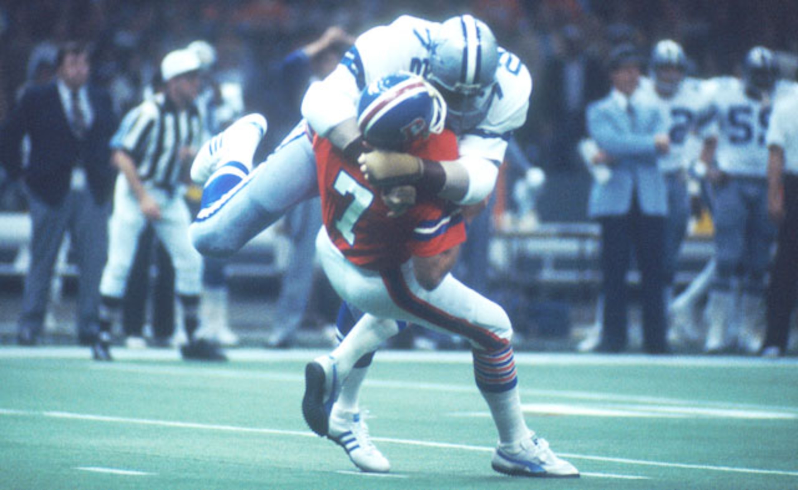 Morton getting sacked in the Super Bowl as a Bronco Morton getting sacked in the Super Bowl as a Bronco
