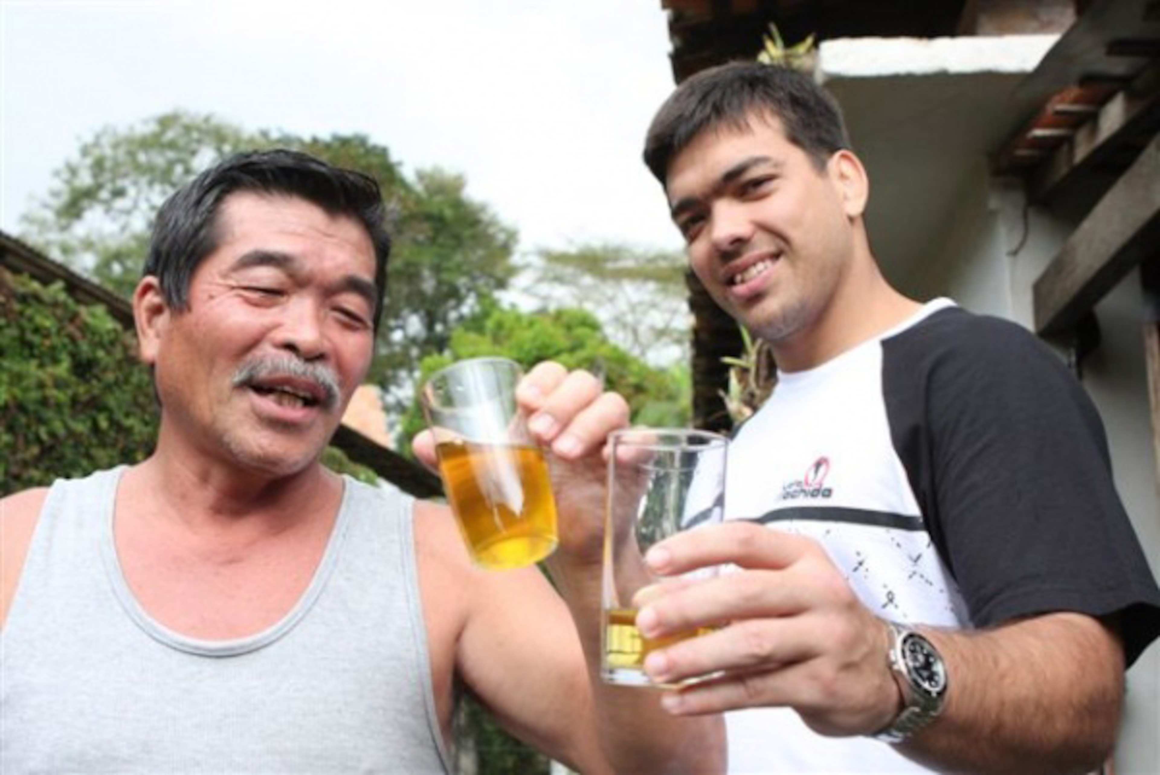 Cheers - Yoshizo and son Lyoto share a glass of urine! Cheers - Yoshizo and son Lyoto share a glass of urine!
