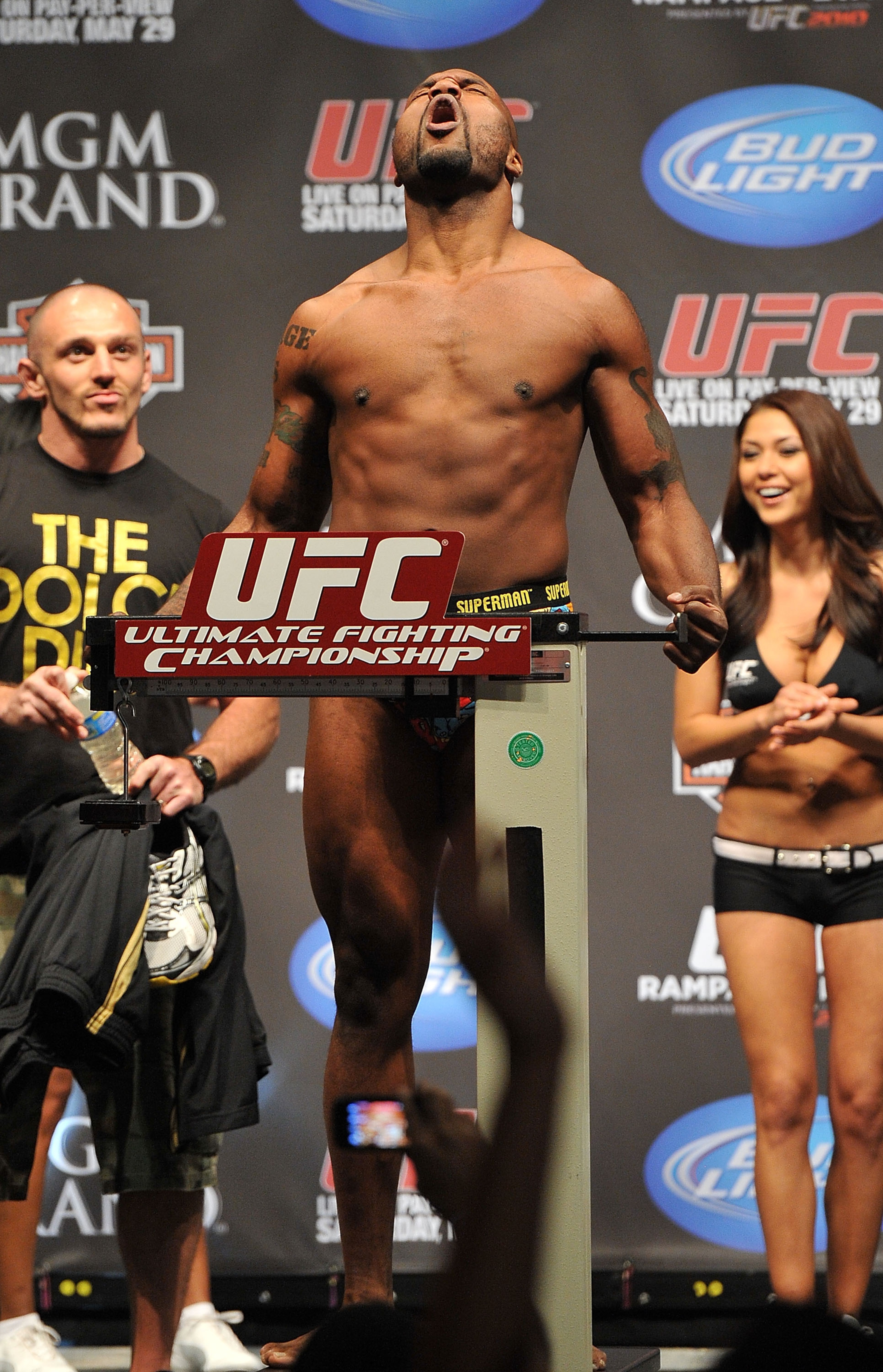 LAS VEGAS - MAY 28: UFC fighter Quinton 'Rampage' Jackson weighs in for his fight against UFC fighter Rashad Evans at UFC 114: Rampage versus Rashad at the Mandalay Bay Hotel on May 28, 2010 in Las Vegas, Nevada. (Photo by Jon Kopaloff/Getty Images) LAS VEGAS - MAY 28: UFC fighter Quinton 'Rampage' Jackson weighs in for his fight against UFC fighter Rashad Evans at UFC 114: Rampage versus Rashad at the Mandalay Bay Hotel on May 28, 2010 in Las Vegas, Nevada. (Photo by Jon Kopaloff/Getty Images)
