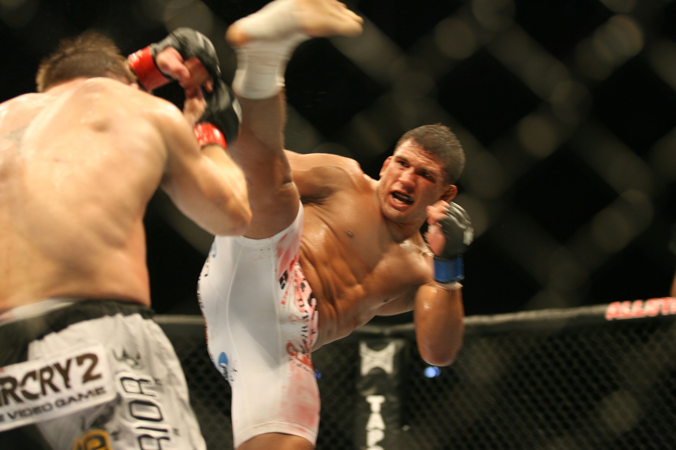 CHICAGO - OCTOBER 25:  Sean Sherk (L)  fights Tyson Griffin in a Lightweight bout at UFC's Ultimate Fight Night at Allstate Arena on October 25, 2008 in Chicago, Illinois. (Photo by Tasos Katopodis/Getty Images)