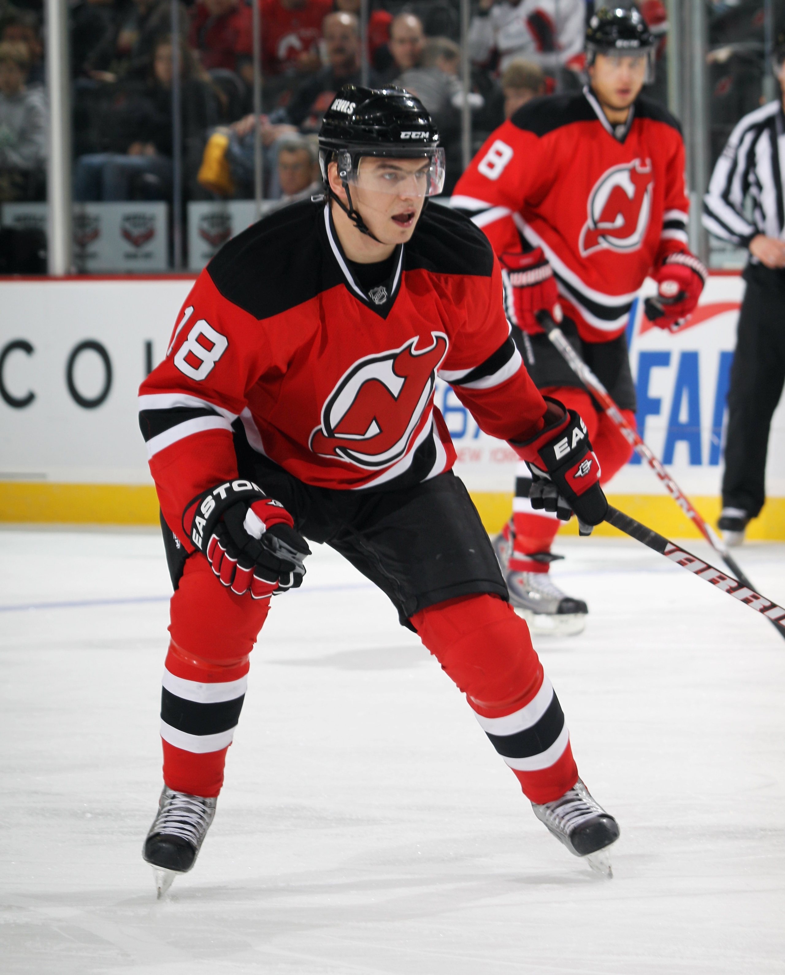 NEWARK, NJ - NOVEMBER 10: Alexander Vasyunov #18 of the New Jersey Devils skates against the Buffalo Sabres at the Prudential Center on November 10, 2010 in Newark, New Jersey. The Sabres defeated the DSevils 5-4 in the shootout.  (Photo by Bruce Bennett/