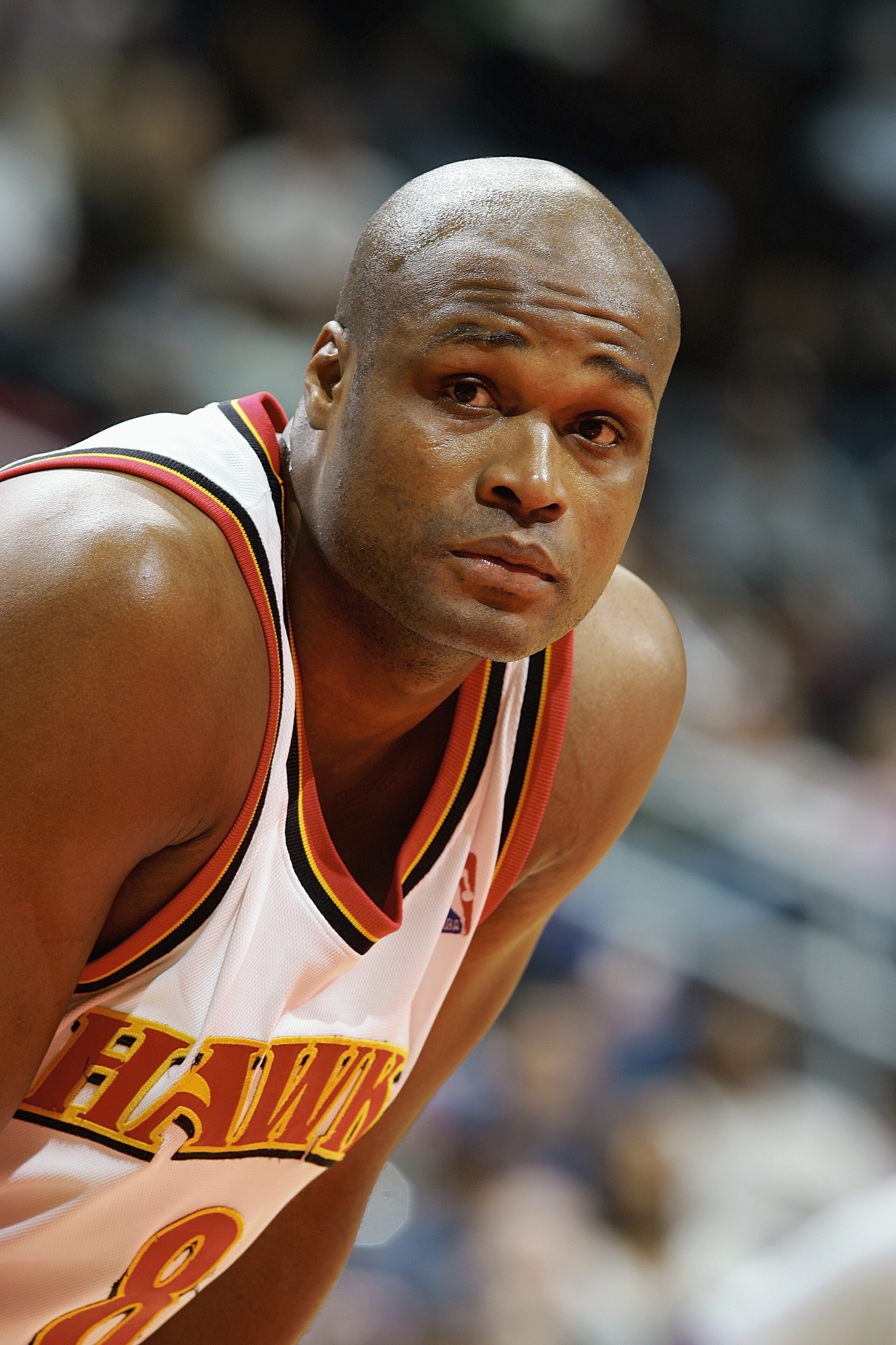 ATLANTA - DECEMBER 17:  Antoine Walker #8 of the Atlanta Hawks looks on during the game against the Portland Trail Blazers on December 17, 2004 at Phillips Arena in Atlanta, Georgia.  The Blazers won 100-84. NOTE TO USER: User expressly acknowledges and a
