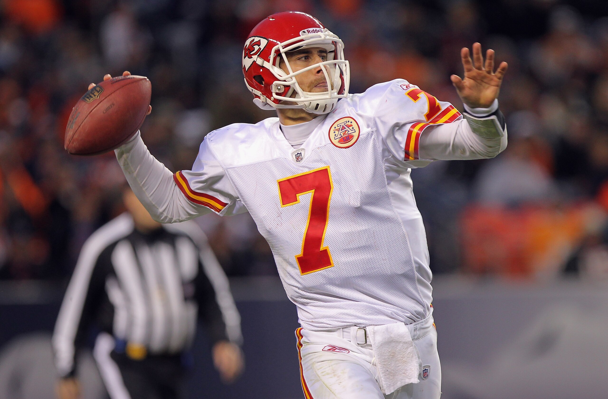 DENVER - NOVEMBER 14: Quarterback Matt Cassel #7 of the Kansas City Chiefs drops back to pass against the Denver Bronco at INVESCO Field at Mile High on November 14, 2010 in Denver, Colorado. The Broncos defeated the Chiefs 49-29. (Photo by Doug Pensing DENVER - NOVEMBER 14: Quarterback Matt Cassel #7 of the Kansas City Chiefs drops back to pass against the Denver Bronco at INVESCO Field at Mile High on November 14, 2010 in Denver, Colorado. The Broncos defeated the Chiefs 49-29. (Photo by Doug Pensing