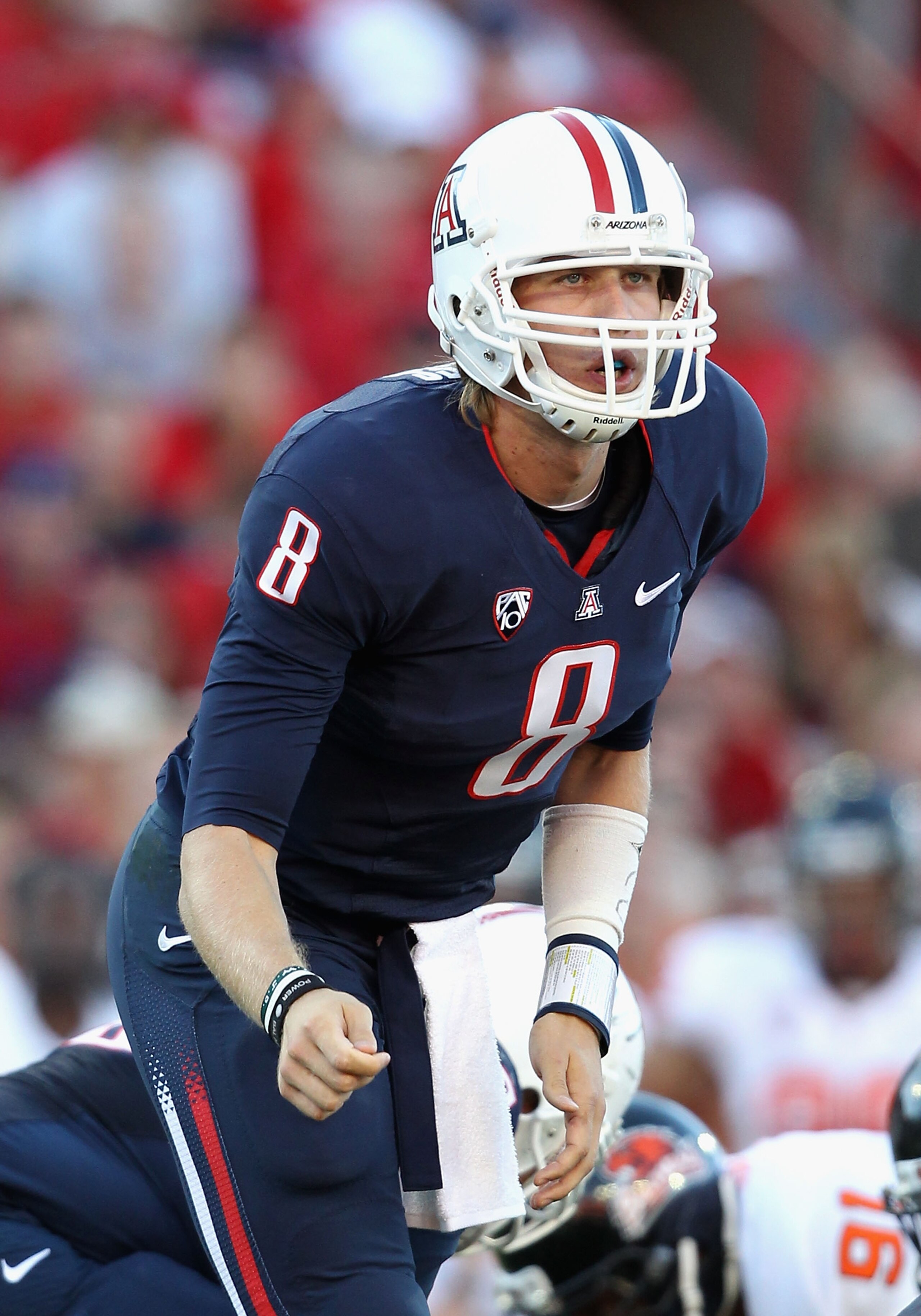 TUCSON, AZ - OCTOBER 09:  Quarterback Nick Foles #8 of the Arizona Wildcats  during the college football game against the Oregon State Beavers at Arizona Stadium on October 9, 2010 in Tucson, Arizona.  The Beavers defeated the Wildcats 29-27.  (Photo by C