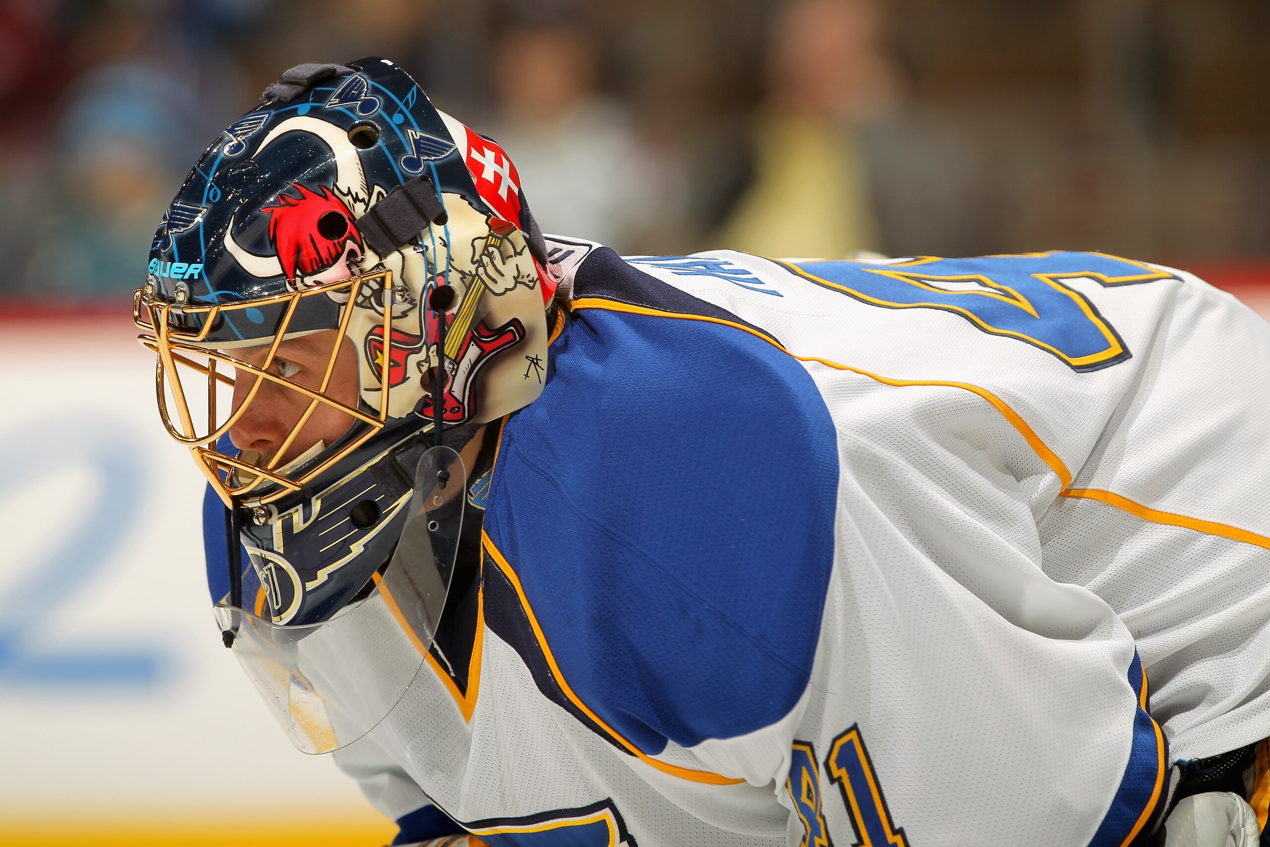 DENVER - NOVEMBER 15:  Goalie Jaroslav Halak #41 of the St. Louis Blues looks on as he faces the Colorado Avalanche at the Pepsi Center on November 15, 2010 in Denver, Colorado. The Avalanche defeated the Blues 6-3.  (Photo by Doug Pensinger/Getty Images)
