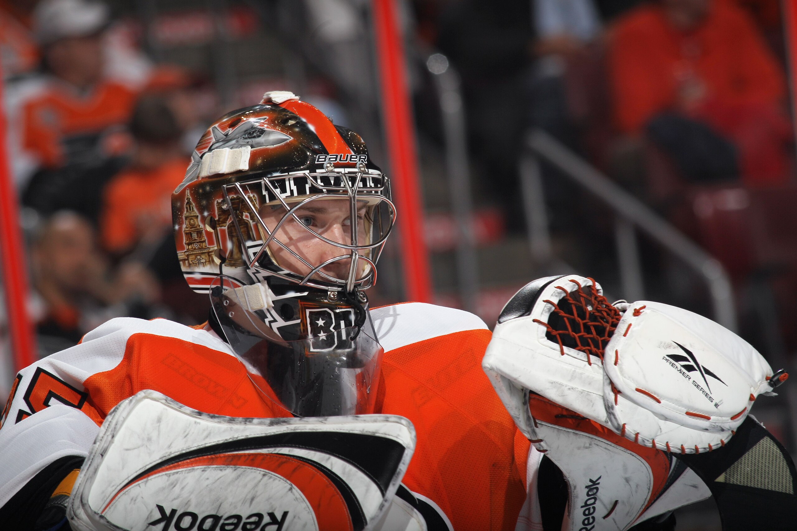 PHILADELPHIA - OCTOBER 16:  Sergei Bobrovsky #35 of the Philadelphia Flyers tends net against the Pittsburgh Penguins at the Wells Fargo Center on October 16, 2010 in Philadelphia, Pennsylvania.  (Photo by Bruce Bennett/Getty Images)