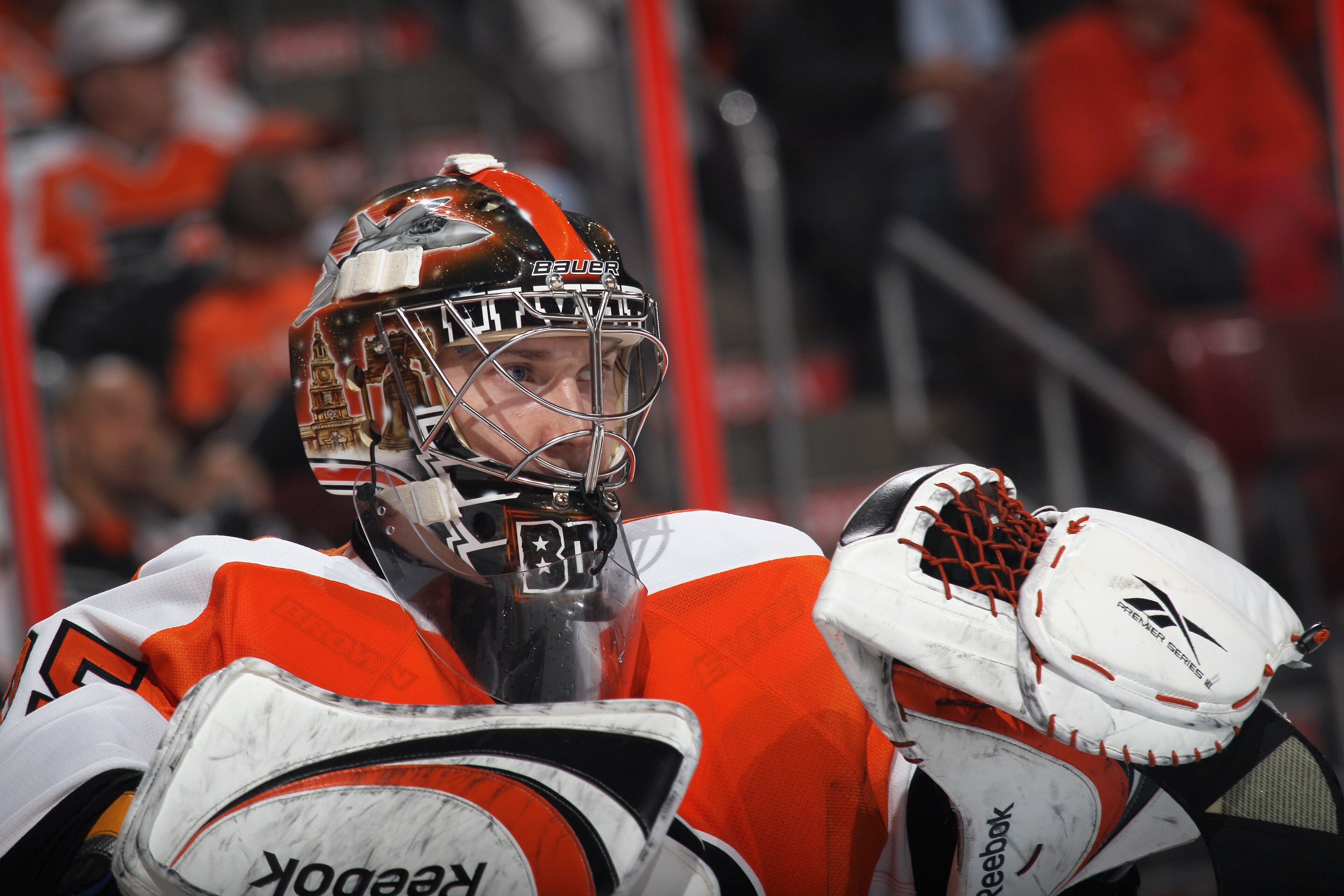 PHILADELPHIA - OCTOBER 16:  Sergei Bobrovsky #35 of the Philadelphia Flyers tends net against the Pittsburgh Penguins at the Wells Fargo Center on October 16, 2010 in Philadelphia, Pennsylvania.  (Photo by Bruce Bennett/Getty Images)