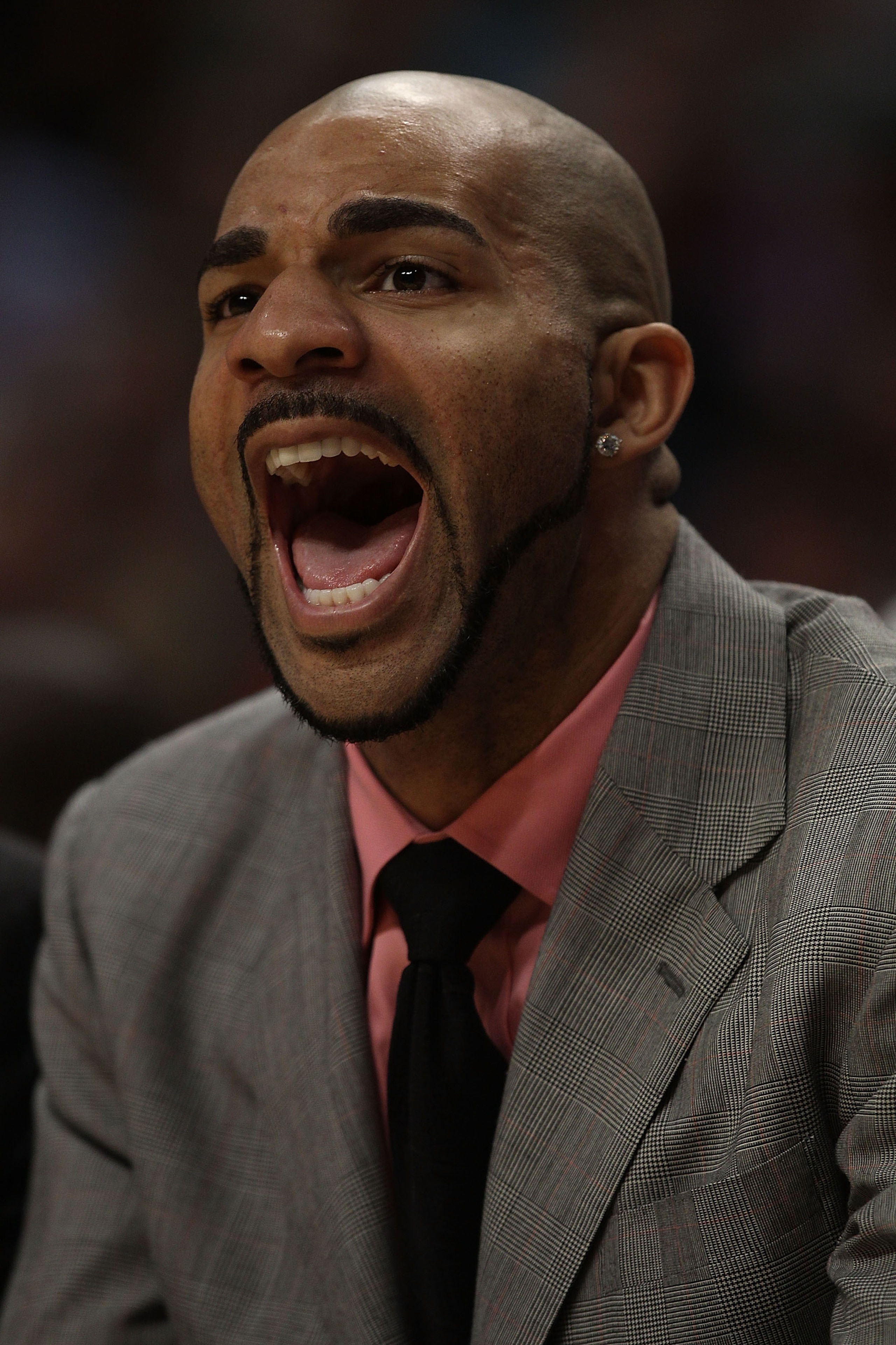 CHICAGO - NOVEMBER 01: Carlos Boozer #5 of the Chicago Bulls yells at a referee from the bench during a game against the Portland Trail Blazers at the United Center on November 1, 2010 in Chicago, Illinois. The Bulls defeated the Trail Blazers 110-98. NOT