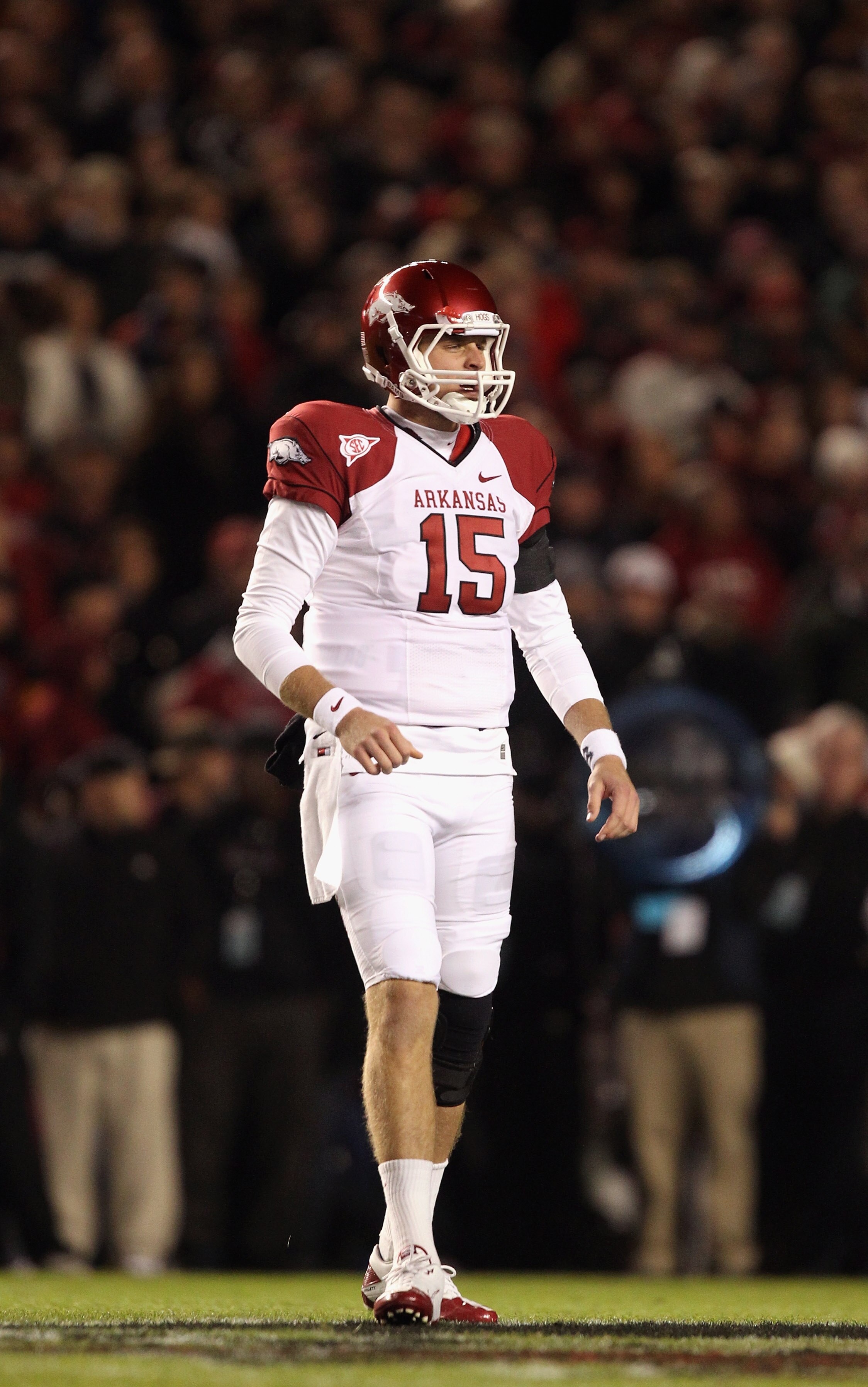 COLUMBIA, SC - NOVEMBER 06:  Ryan Mallett #15 of the Arkansas Razorbacks against the South Carolina Gamecocks during their game at Williams-Brice Stadium on November 6, 2010 in Columbia, South Carolina.  (Photo by Streeter Lecka/Getty Images)