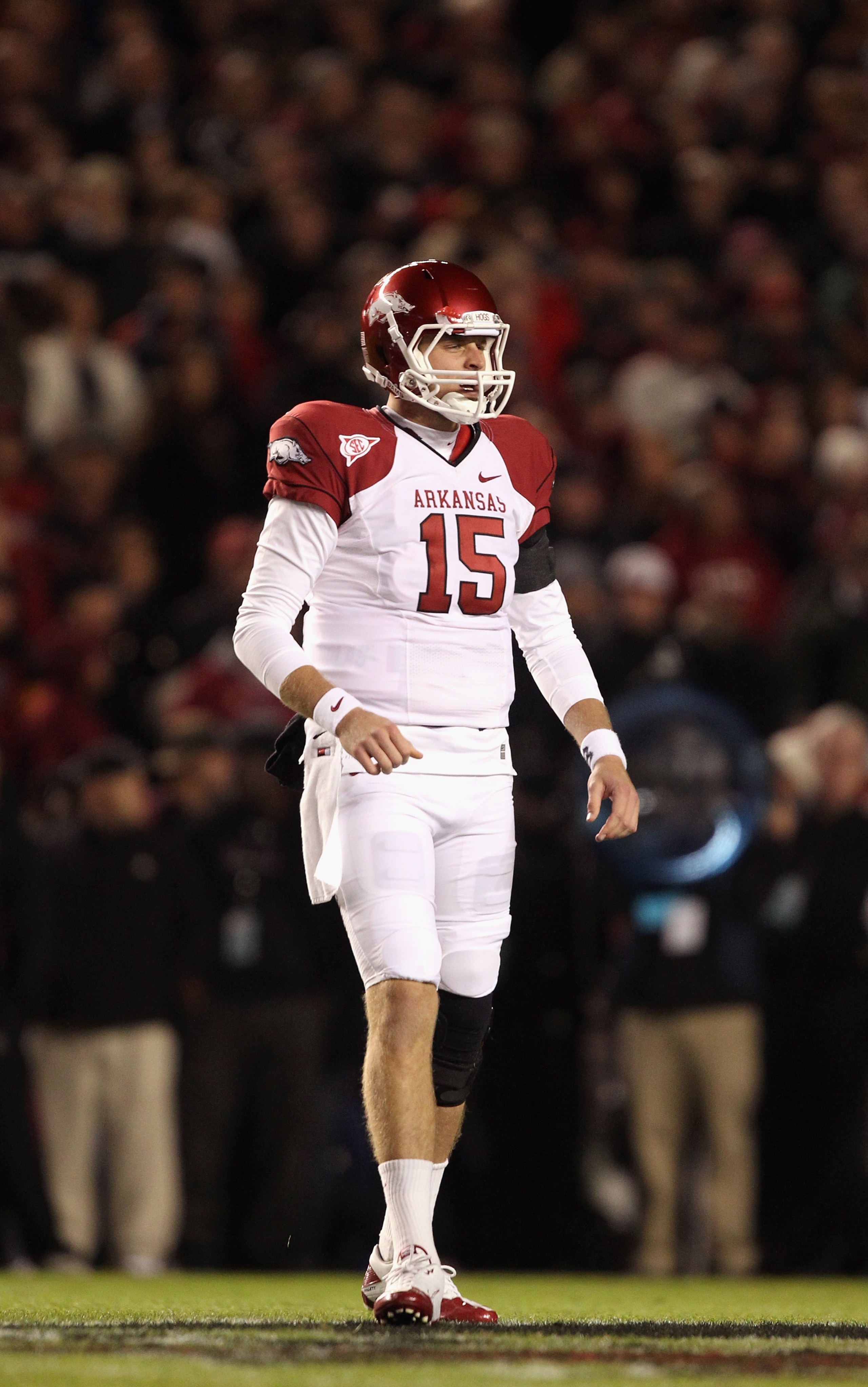 COLUMBIA, SC - NOVEMBER 06:  Ryan Mallett #15 of the Arkansas Razorbacks against the South Carolina Gamecocks during their game at Williams-Brice Stadium on November 6, 2010 in Columbia, South Carolina.  (Photo by Streeter Lecka/Getty Images)