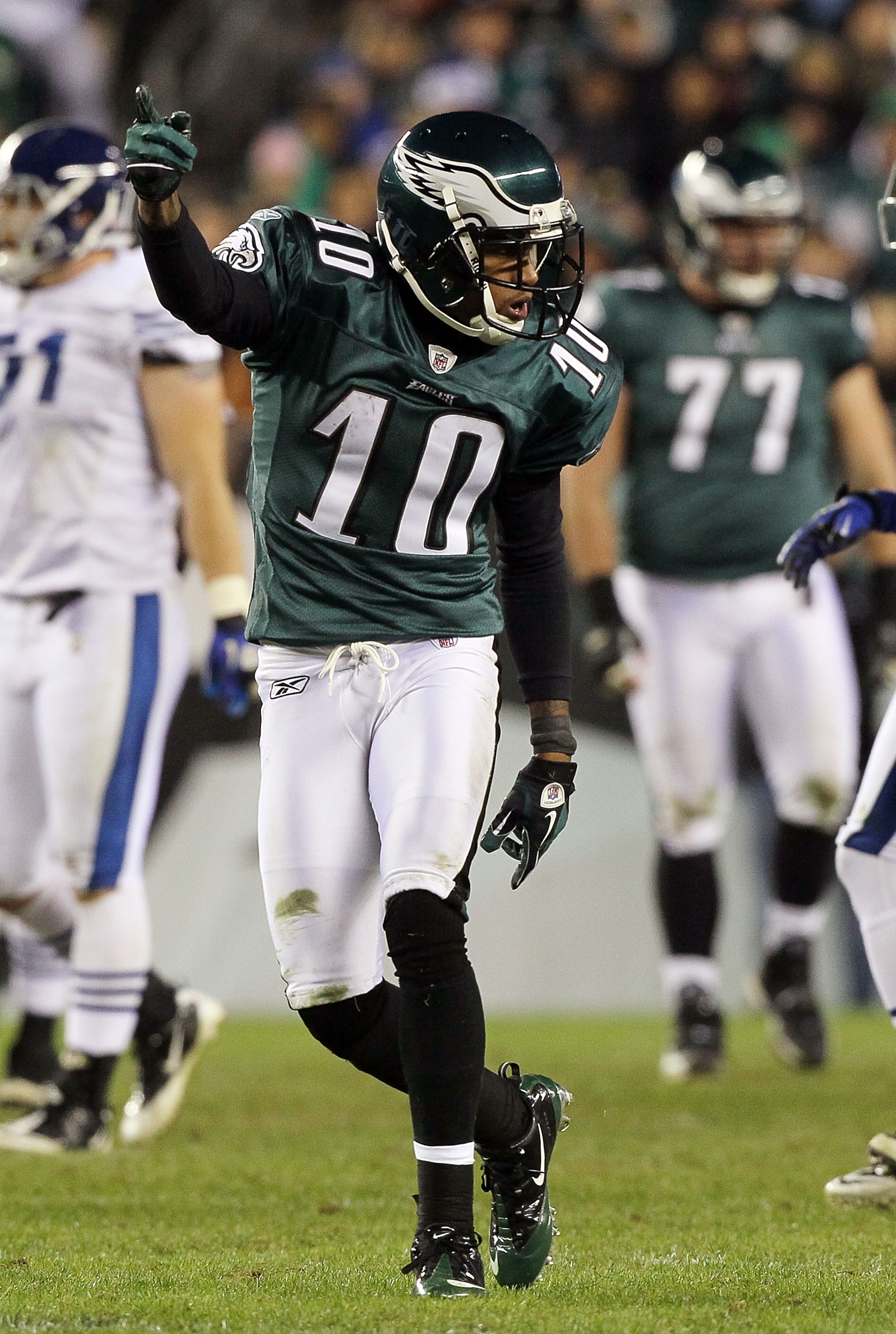 PHILADELPHIA - NOVEMBER 07: DeSean Jackson #10 of the Philadelphia Eagles celebrates a first down against the Indianapolis Colts during the fourth quarter on November 7, 2010 at Lincoln Financial Field in Philadelphia, Pennsylvania. The Eagles defeated t PHILADELPHIA - NOVEMBER 07: DeSean Jackson #10 of the Philadelphia Eagles celebrates a first down against the Indianapolis Colts during the fourth quarter on November 7, 2010 at Lincoln Financial Field in Philadelphia, Pennsylvania. The Eagles defeated t
