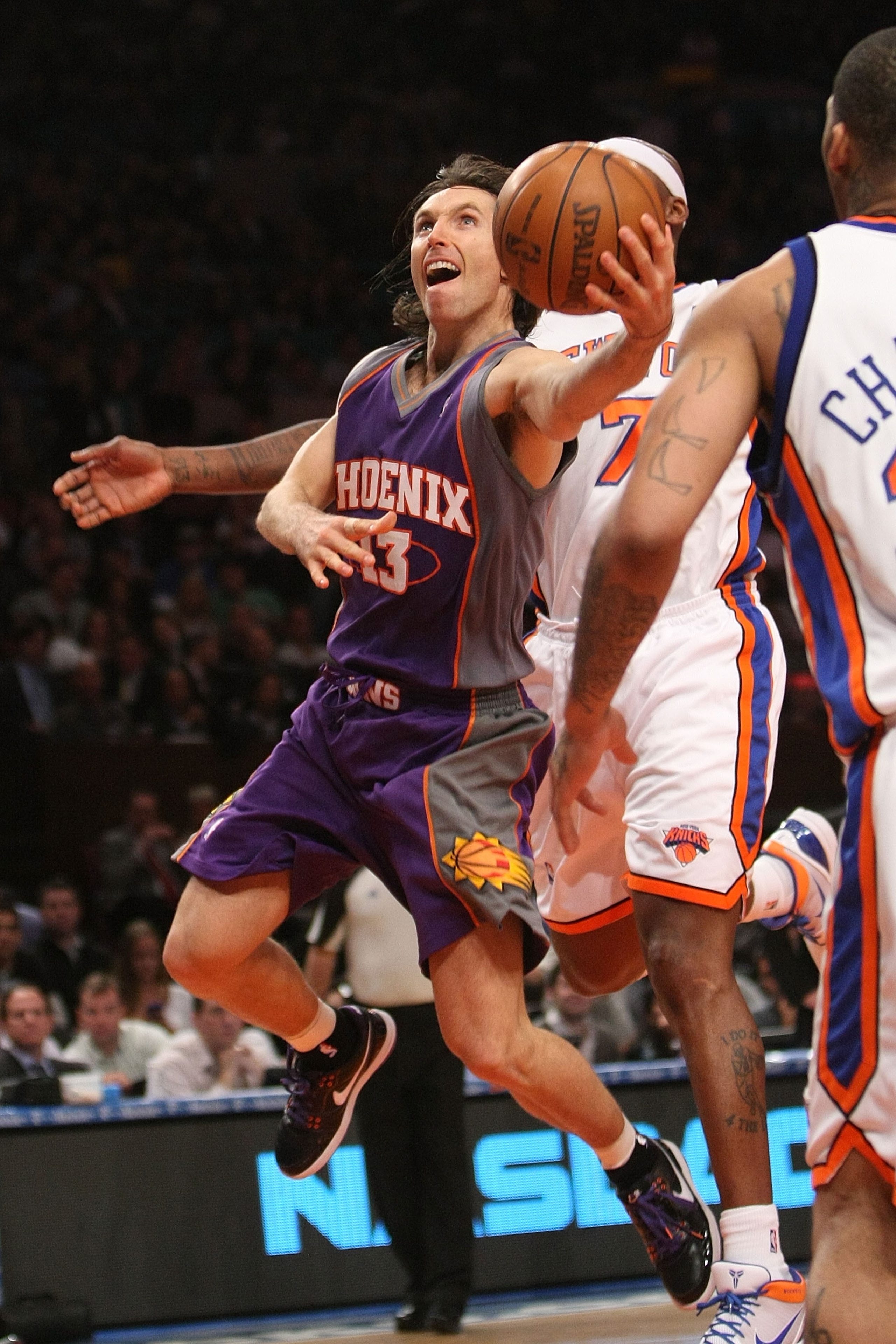 NEW YORK - DECEMBER 01:  Steve Nash #13 of the Phoenix Suns lays the ball up against the New York Knicks at Madison Square Garden on December 1, 2009 in New York, New York. NOTE TO USER: User expressly acknowledges and agrees that, by downloading and/or u