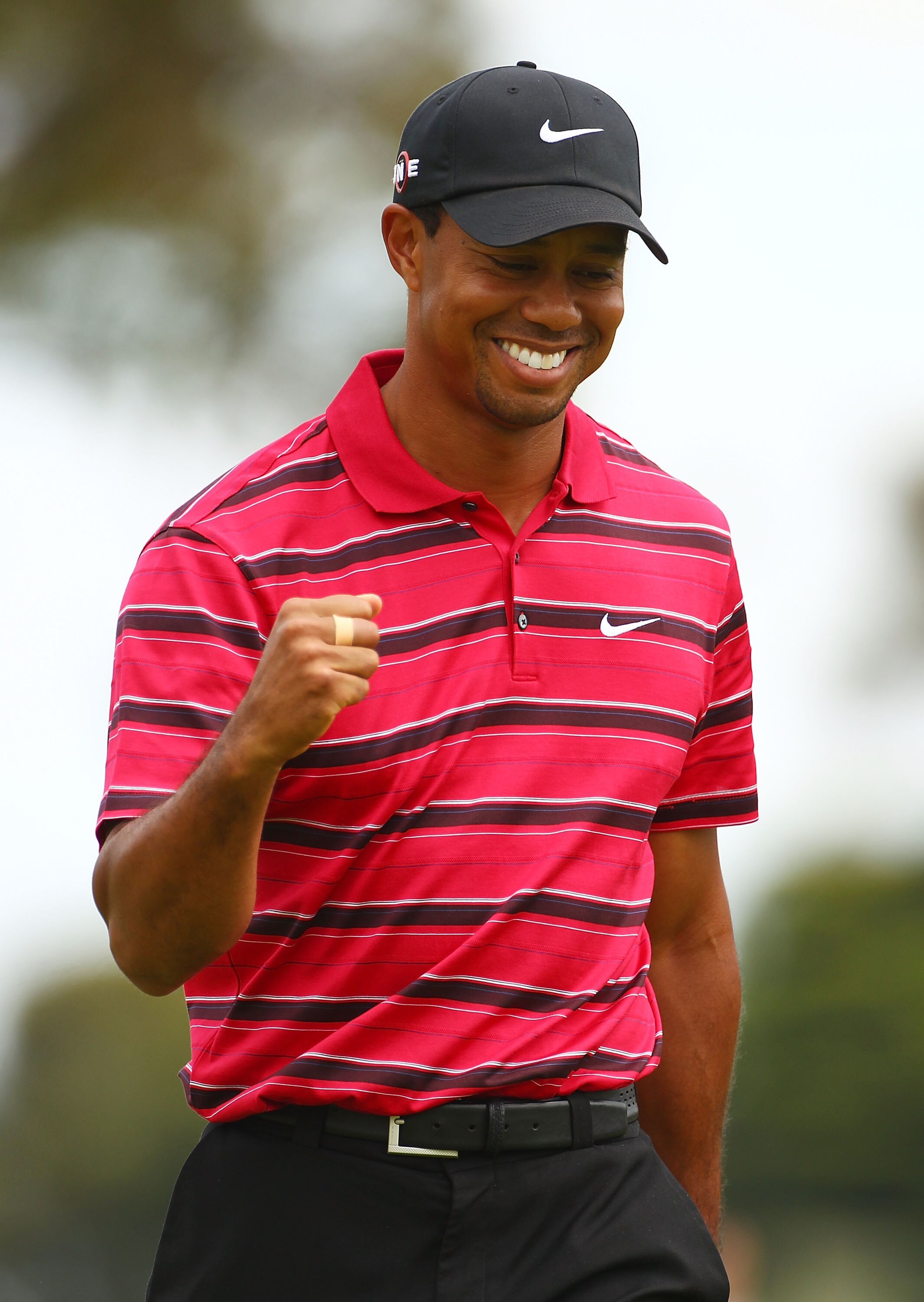 MELBOURNE, AUSTRALIA - NOVEMBER 14:  Tiger Woods of the USA celebrates sinking a putt during day four of the Australian Masters at The Victoria Golf Club on November 14, 2010 in Melbourne, Australia.  (Photo by Robert Cianflone/Getty Images)