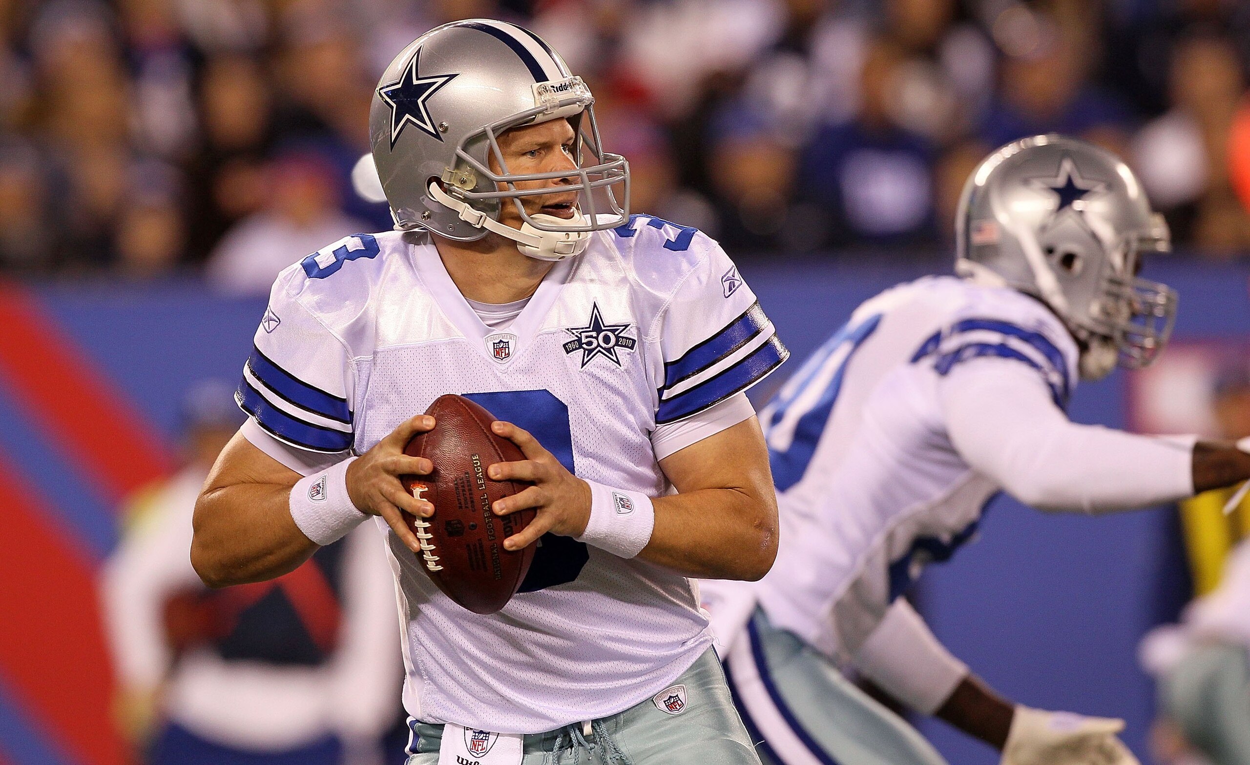 EAST RUTHERFORD, NJ - NOVEMBER 14:  Jon Kitna #3 of the Dallas Cowboys in action against the New York Giants on November 14, 2010 at the New Meadowlands Stadium in East Rutherford, New Jersey. The Cowboys defeated the Giants 33-20.  (Photo by Jim McIsaac/