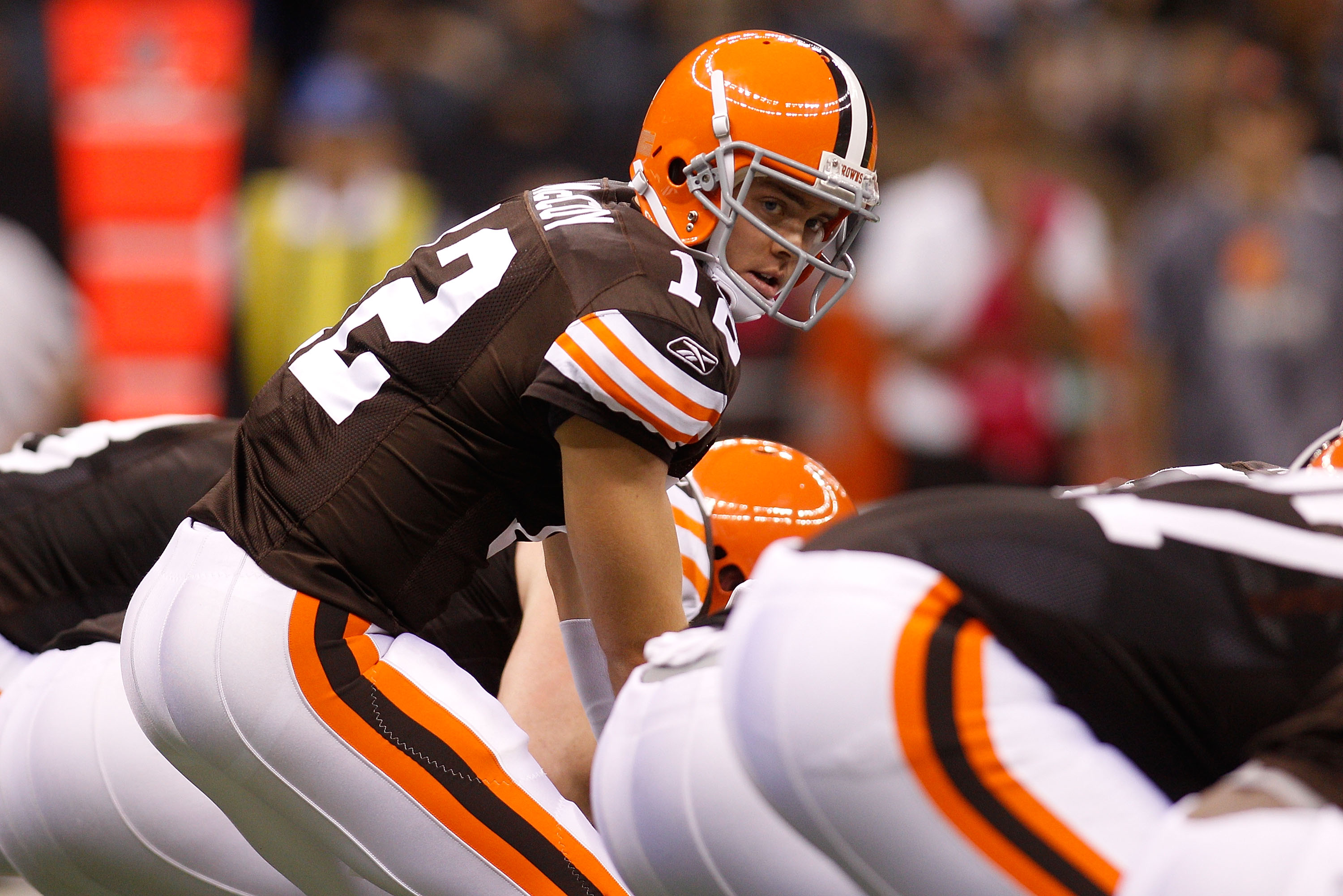 NEW ORLEANS - OCTOBER 24:  Colt McCoy #12 of the Cleveland Browns in action against the New Orleans Saints at the Louisiana Superdome on October 24, 2010 in New Orleans, Louisiana.  (Photo by Chris Graythen/Getty Images)