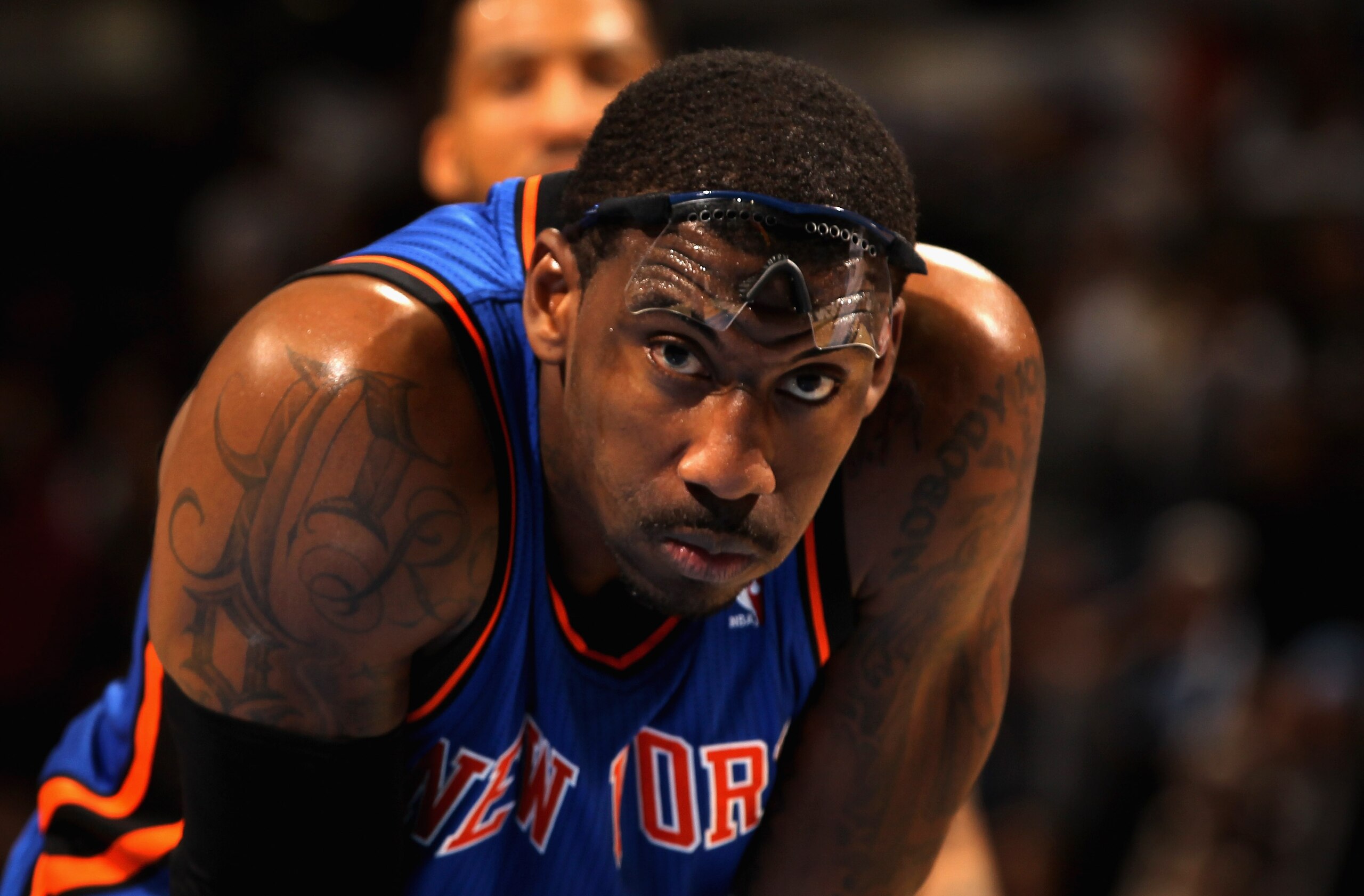 DENVER - NOVEMBER 16:  Amar'e Stoudemire #1 of the New York Knicks looks on in the final minute of the game agianst the Denver Nuggets at the Pepsi Center on November 16, 2010 in Denver, Colorado. The Nuggets defeated the Knicks 120-118. NOTE TO USER: Use
