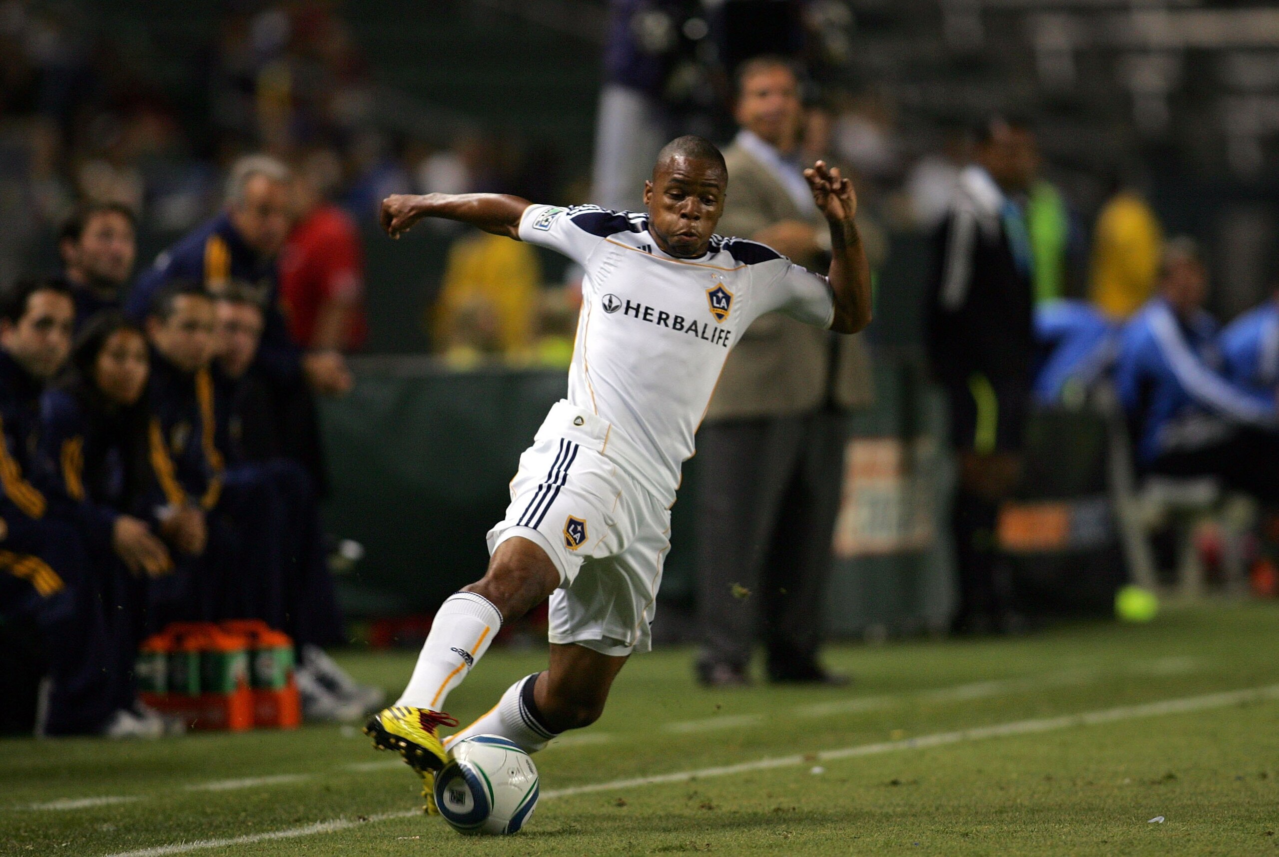 CARSON, CA - JULY 22:  Tristan Bowen #17 of the Los Angeles Galaxy controls the ball near the touchline in the second half of their MLS match against the San Jose Earthquakes at The Home Depot Center on July 22, 2010 in Carson, California. Donovan scored