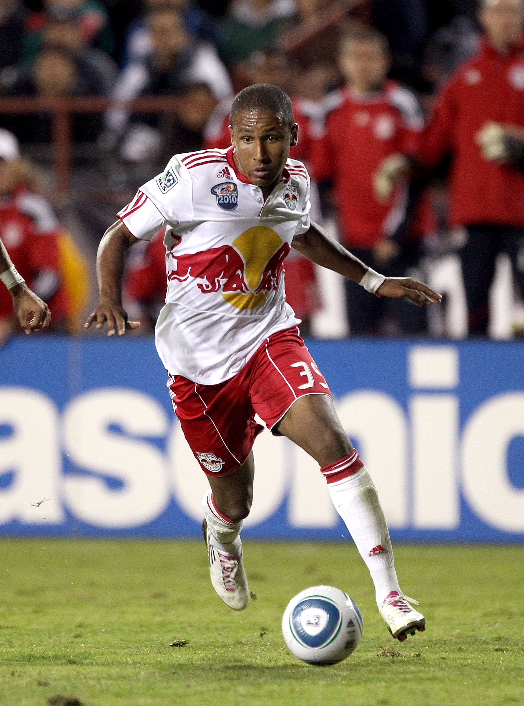 SANTA CLARA, CA - OCTOBER 30:  Juan Agudelo #39 of the New York Red Bulls in action against the San Jose Earthquakes during the 1st leg of their playoff match up at Buck Shaw Stadium on October 30, 2010 in Santa Clara, California.  (Photo by Ezra Shaw/Get