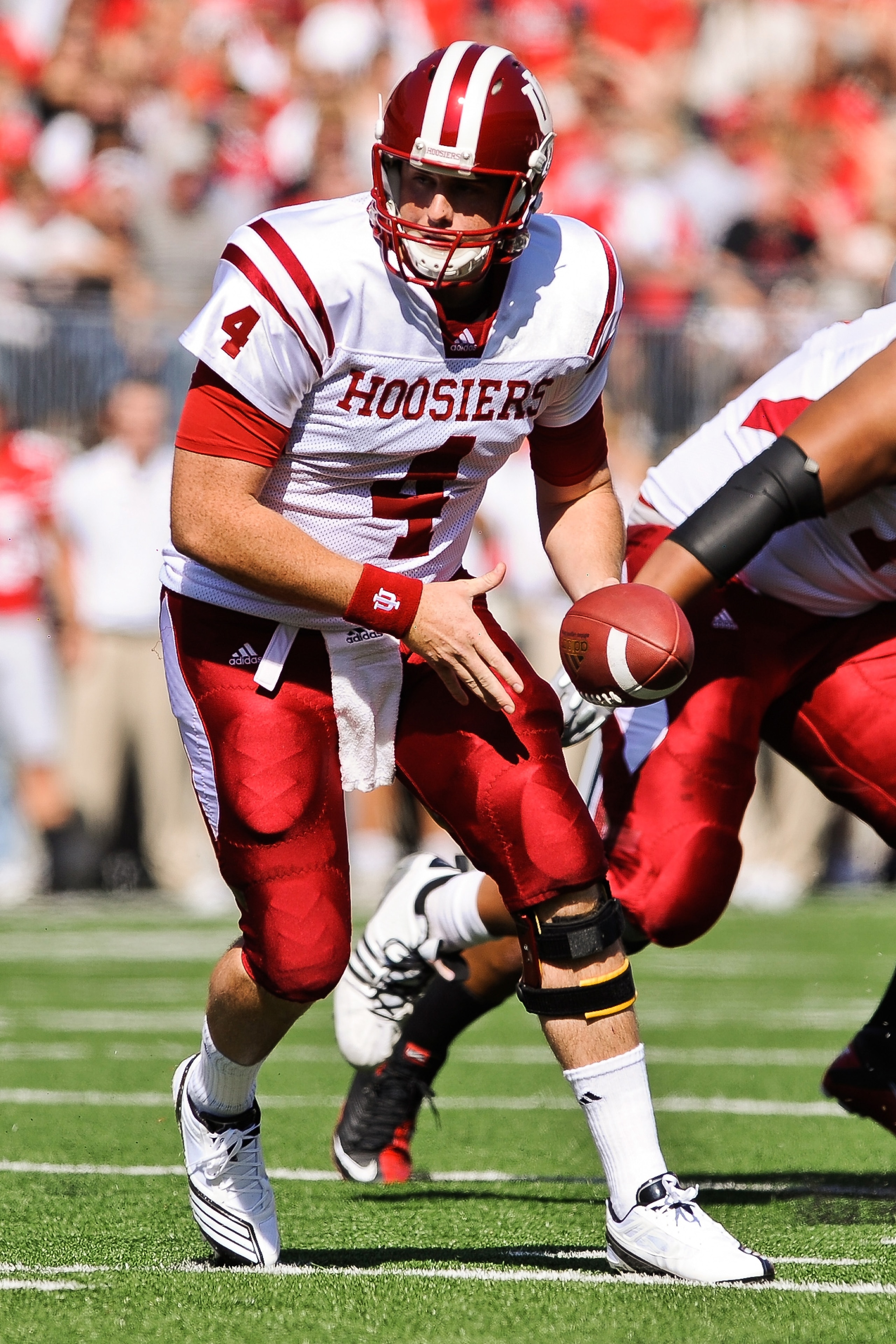 COLUMBUS, OH - OCTOBER 9: Quarterback Ben Chappell #4 of the Indiana Hoosiers hands off against the Ohio State Buckeyes at Ohio Stadium on October 9, 2010 in Columbus, Ohio. (Photo by Jamie Sabau/Getty Images) COLUMBUS, OH - OCTOBER 9: Quarterback Ben Chappell #4 of the Indiana Hoosiers hands off against the Ohio State Buckeyes at Ohio Stadium on October 9, 2010 in Columbus, Ohio. (Photo by Jamie Sabau/Getty Images)