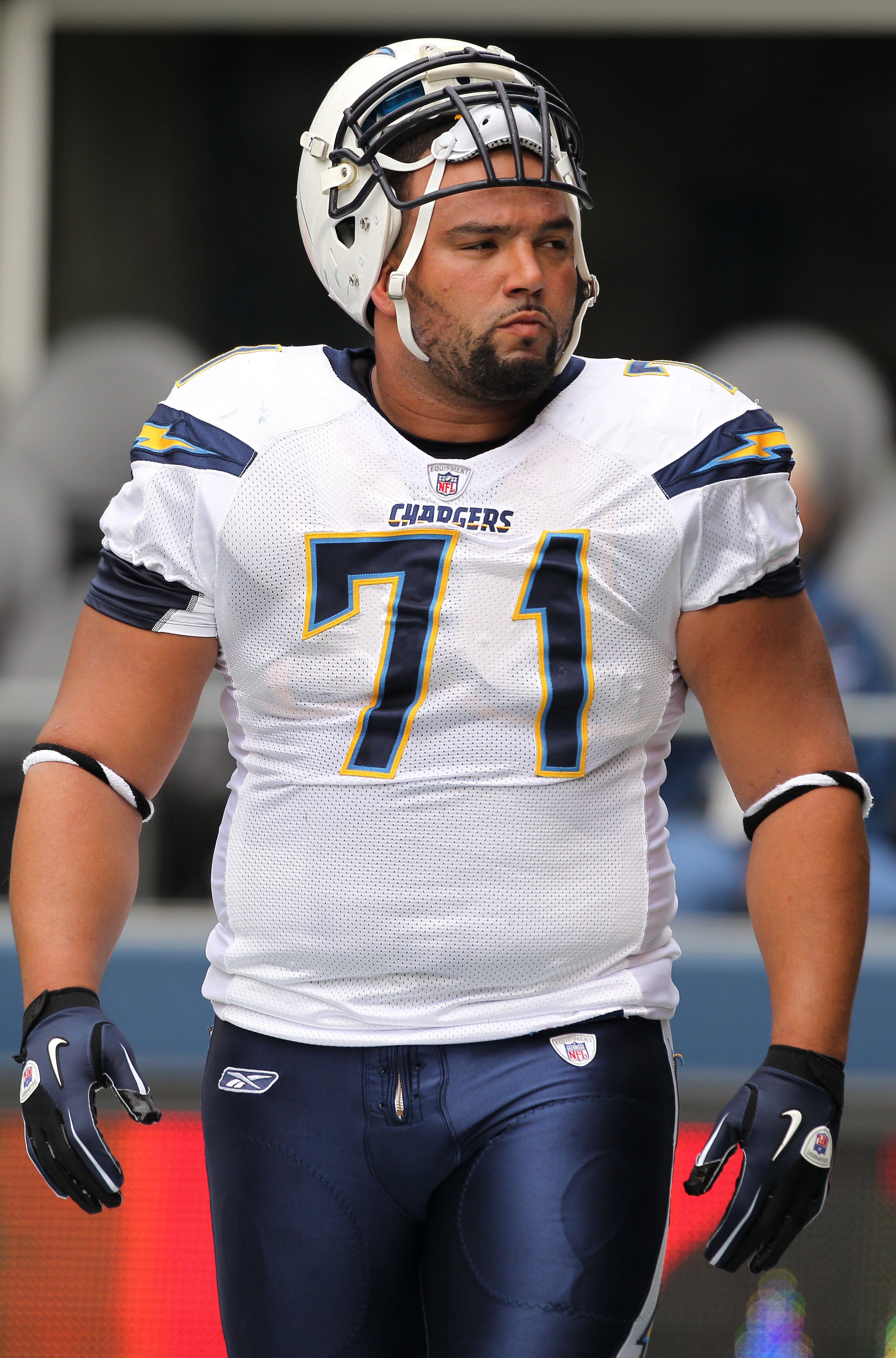 SEATTLE - SEPTEMBER 26:  Defensive tackle Antonio Garay #71 of the San Diego Chargers looks on during warmups prior to the game against the Seattle Seahawks at Qwest Field on September 26, 2010 in Seattle, Washington. (Photo by Otto Greule Jr/Getty Images