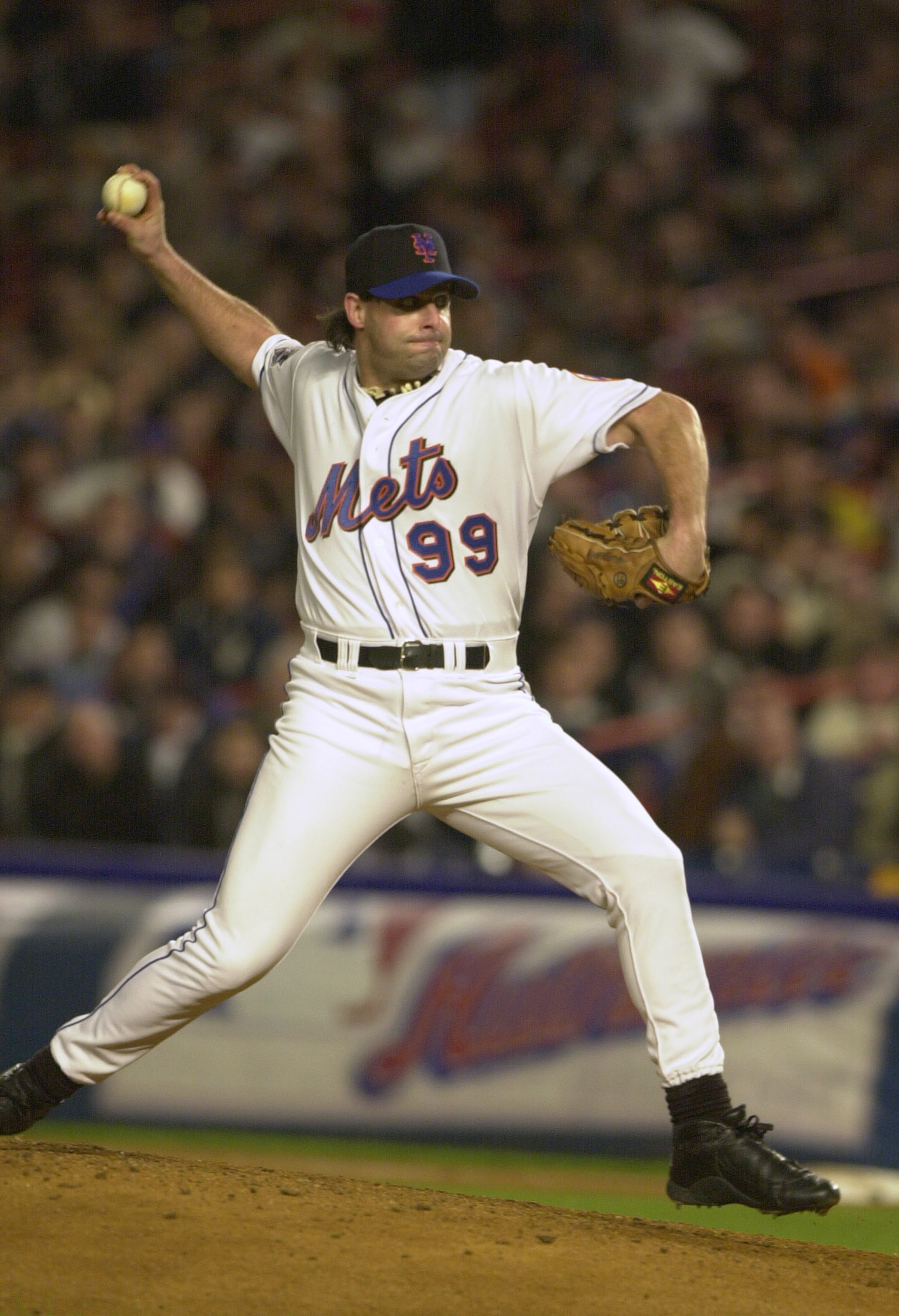 24 Oct 2000:  #99 Turk Wendell of the New York Mets throws against the New York Yankees in the seventh inning during Game 3 of the MLB World Series at Shea Stadium in Flushing, New York. <DIGITAL IMAGE> Mandatory Credit: Ezra Shaw/ALLSPORT