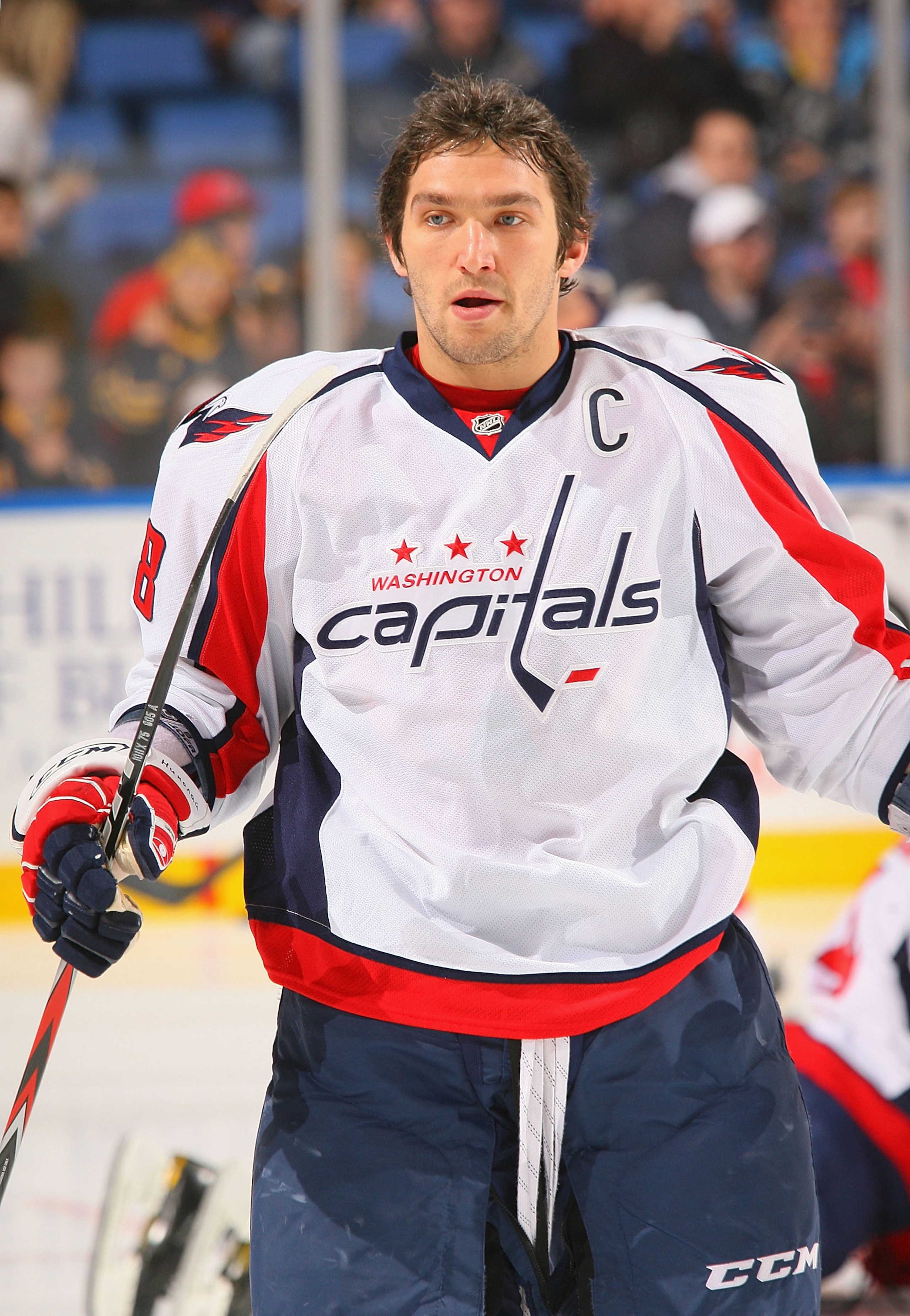 BUFFALO, NY - NOVEMBER 13: Alex Ovechkin #8 of the Washington Capitals skates during the warmup prior to playing the Buffalo Sabres at HSBC Arena on November13, 2010 in Buffalo, New York. Buffalo won 3-2 in overtime. (Photo by Rick Stewart/Getty Images BUFFALO, NY - NOVEMBER 13: Alex Ovechkin #8 of the Washington Capitals skates during the warmup prior to playing the Buffalo Sabres at HSBC Arena on November13, 2010 in Buffalo, New York. Buffalo won 3-2 in overtime. (Photo by Rick Stewart/Getty Images