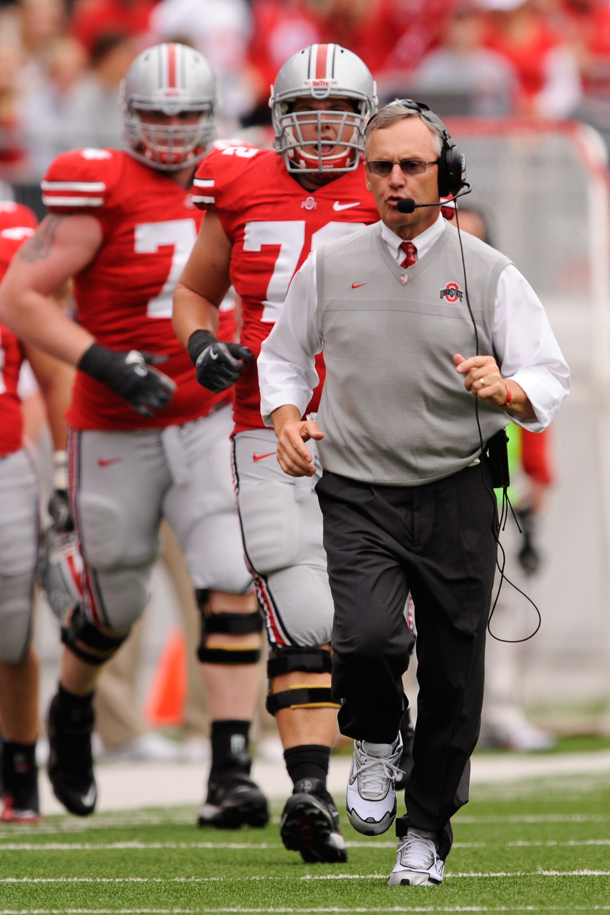 COLUMBUS, OH - OCTOBER 23: Head Coach Jim Tressel of the Ohio State Buckeyes runs along the sideline after his team intercepted the ball against the Purdue Boilermakers at Ohio Stadium on October 23, 2010 in Columbus, Ohio. (Photo by Jamie Sabau/Getty I COLUMBUS, OH - OCTOBER 23: Head Coach Jim Tressel of the Ohio State Buckeyes runs along the sideline after his team intercepted the ball against the Purdue Boilermakers at Ohio Stadium on October 23, 2010 in Columbus, Ohio. (Photo by Jamie Sabau/Getty I