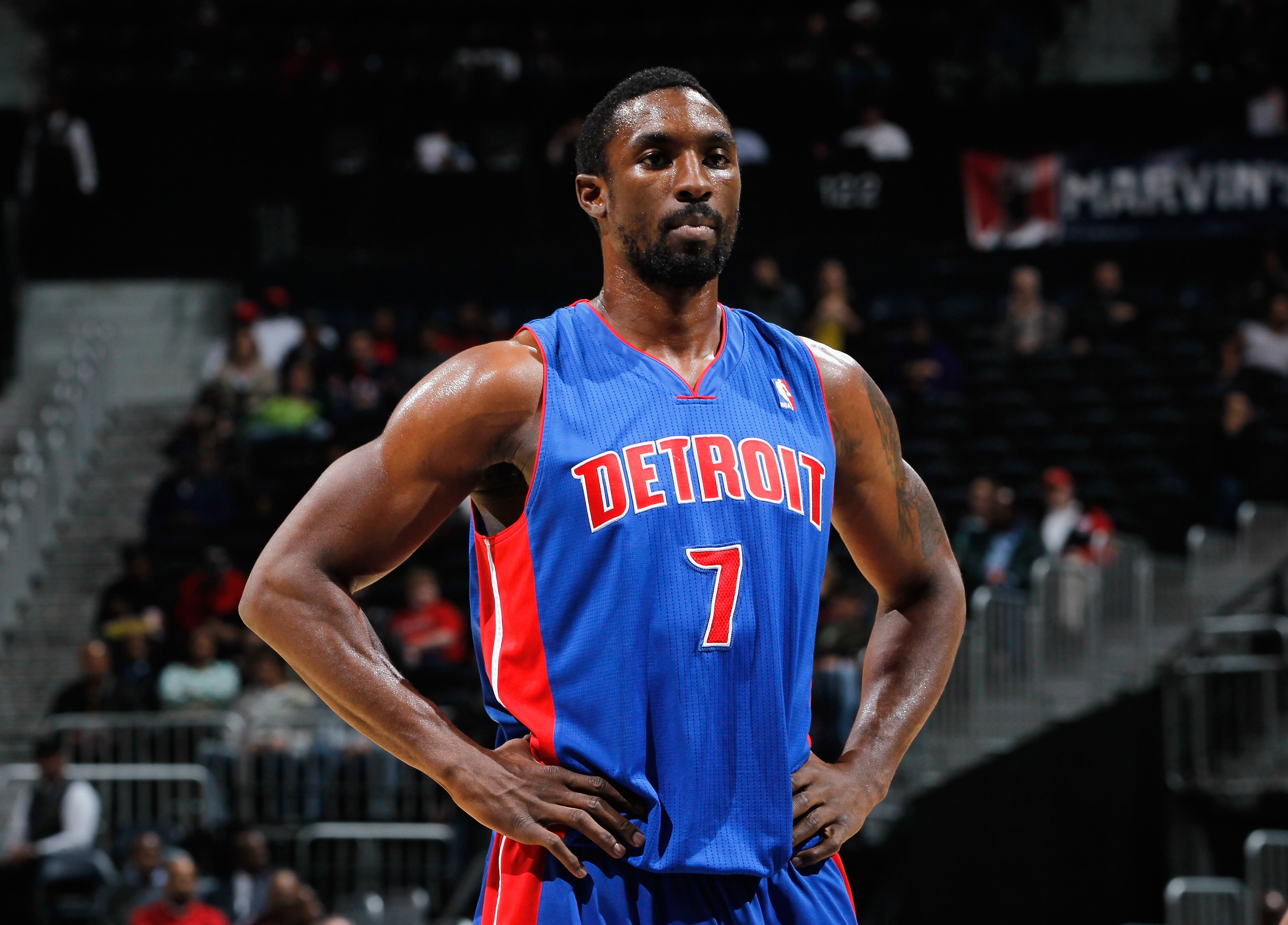 ATLANTA - NOVEMBER 03:  Ben Gordon #7 of the Detroit Pistons against the Atlanta Hawks at Philips Arena on November 3, 2010 in Atlanta, Georgia.  NOTE TO USER: User expressly acknowledges and agrees that, by downloading and/or using this Photograph, User