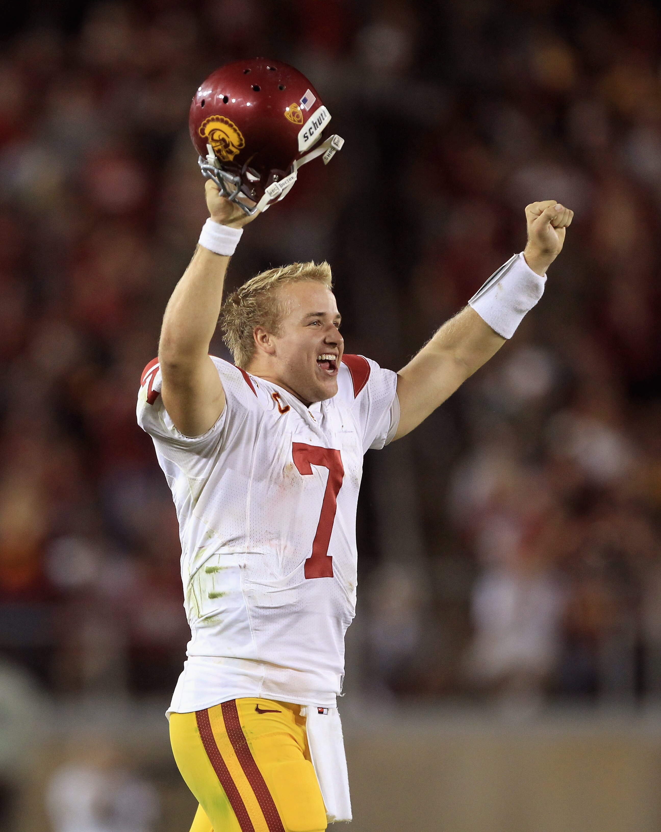 PALO ALTO, CA - OCTOBER 09:  Matt Barkley #7 of the USC Trojans after the Stanford Cardinal missed a extra point attempt at Stanford Stadium on October 9, 2010 in Palo Alto, California.  (Photo by Ezra Shaw/Getty Images)