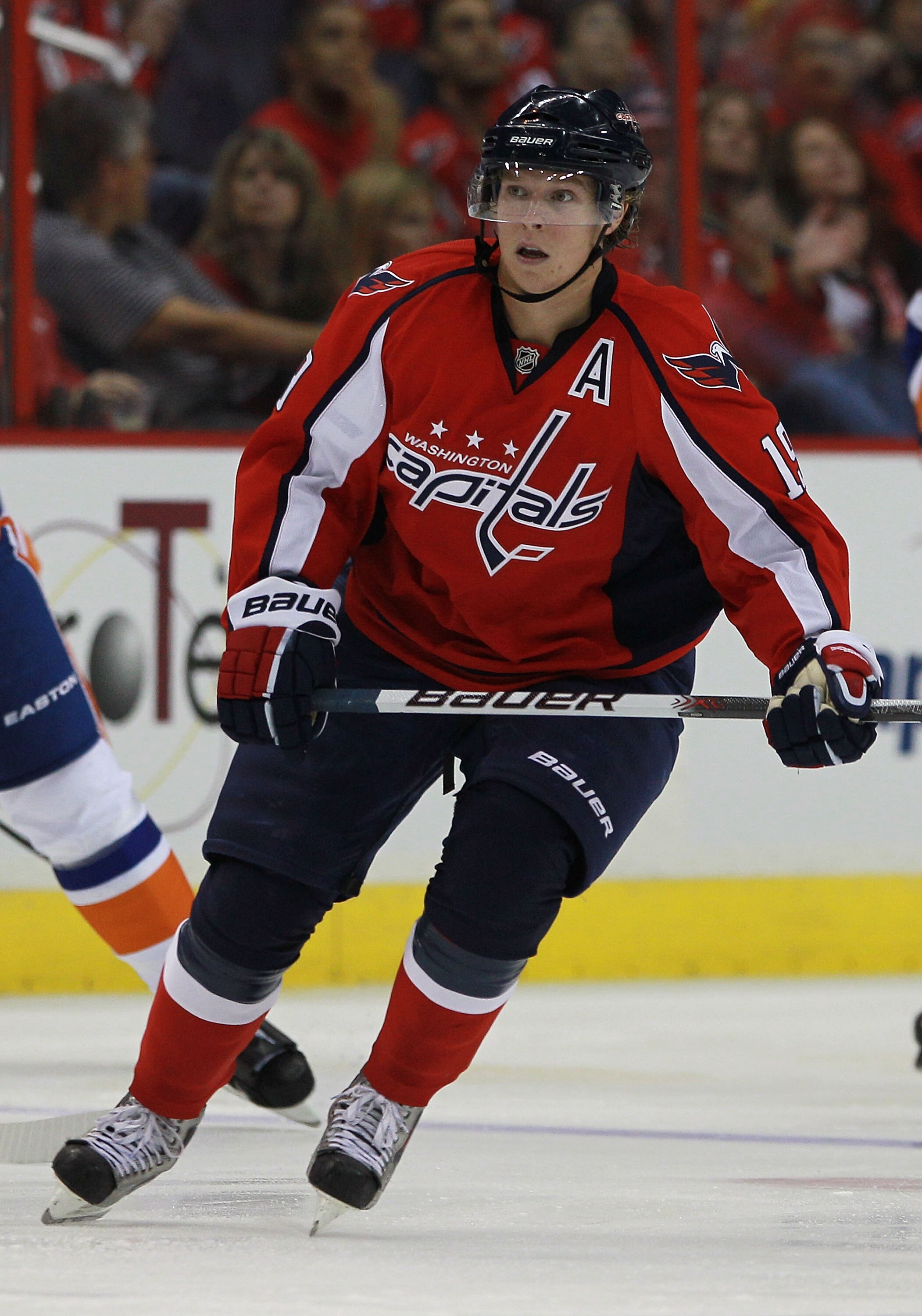 WASHINGTON - OCTOBER 13:  Nicklas Backstrom #19 of the Washington Capitals skates against the New York Islanders at the Verizon Center on October 13, 2010 in Washington, DC.  (Photo by Bruce Bennett/Getty Images)