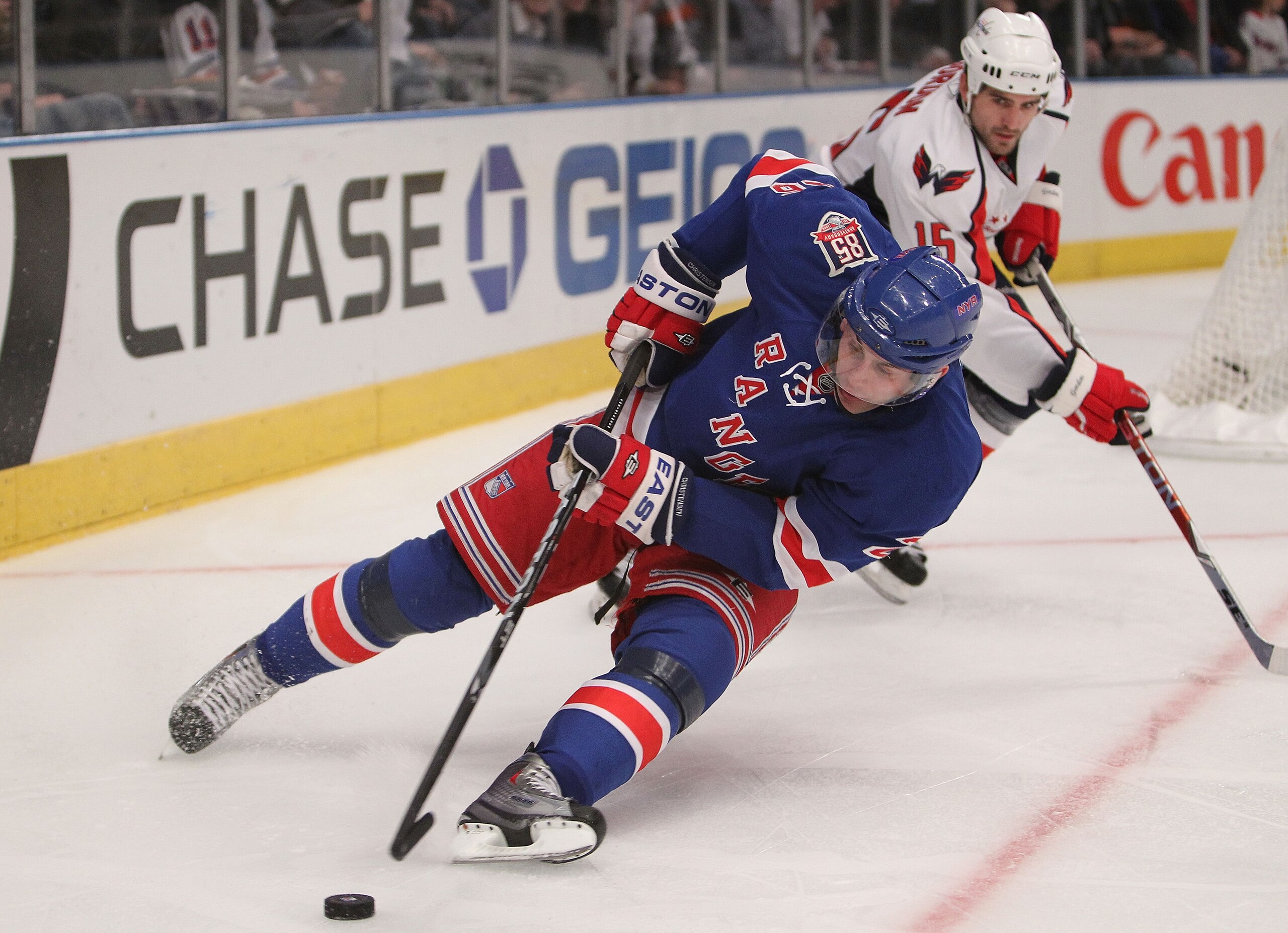 NEW YORK - NOVEMBER 09: Erik Christensen #26 of the New York Rangers falls to the ice against the Washington Capitals at Madison Square Garden on November 9, 2010 in New York City. (Photo by Nick Laham/Getty Images) NEW YORK - NOVEMBER 09: Erik Christensen #26 of the New York Rangers falls to the ice against the Washington Capitals at Madison Square Garden on November 9, 2010 in New York City. (Photo by Nick Laham/Getty Images)