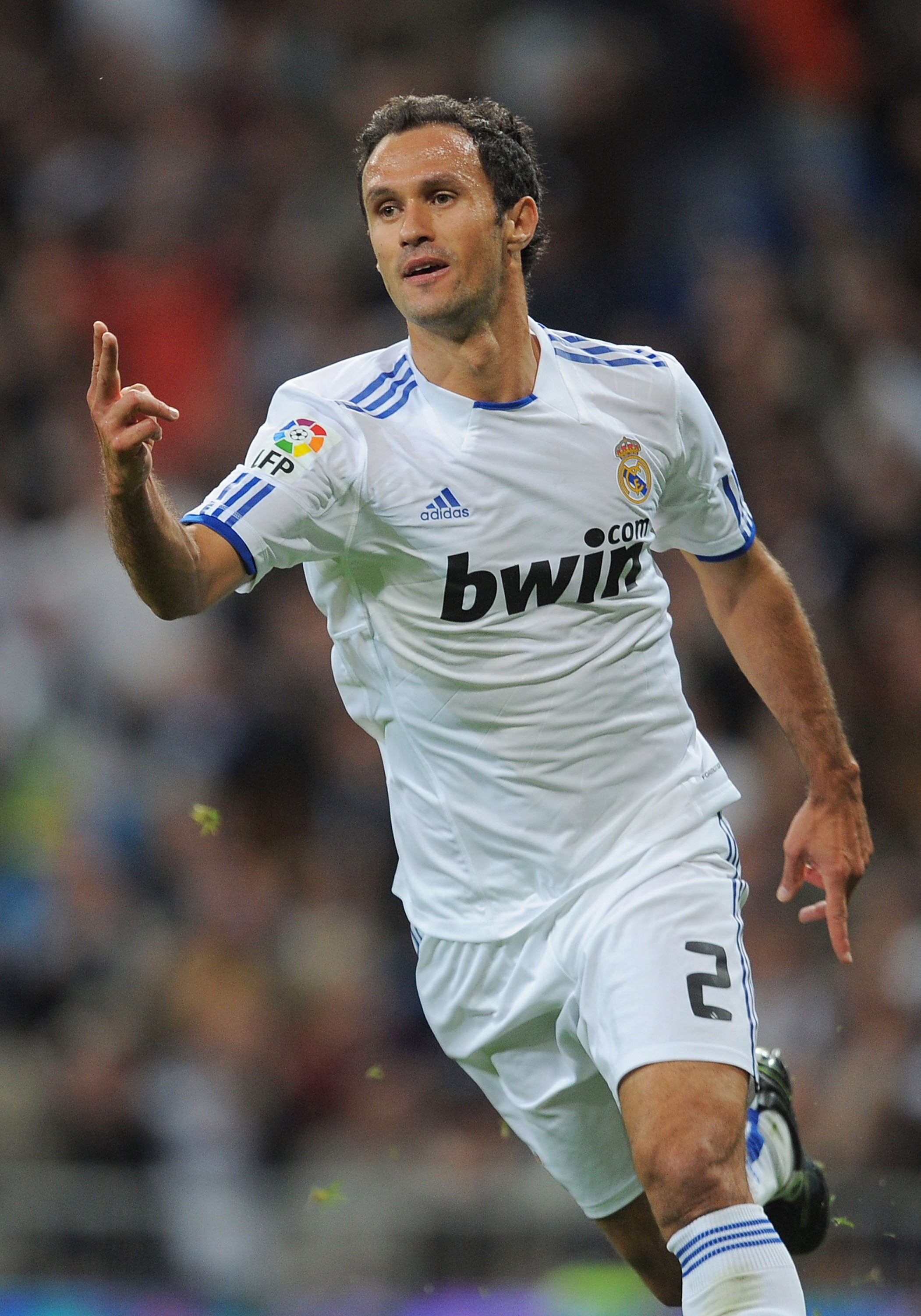 MADRID, SPAIN - NOVEMBER 07: Ricardo Carvalho of Real Madrid celebrates after scoring Real's first goal during the La Liga match between Real Madrid and Atletico Madrid at Estadio Santiago Bernabeu on November 7, 2010 in Madrid, Spain. (Photo by Denis Doy