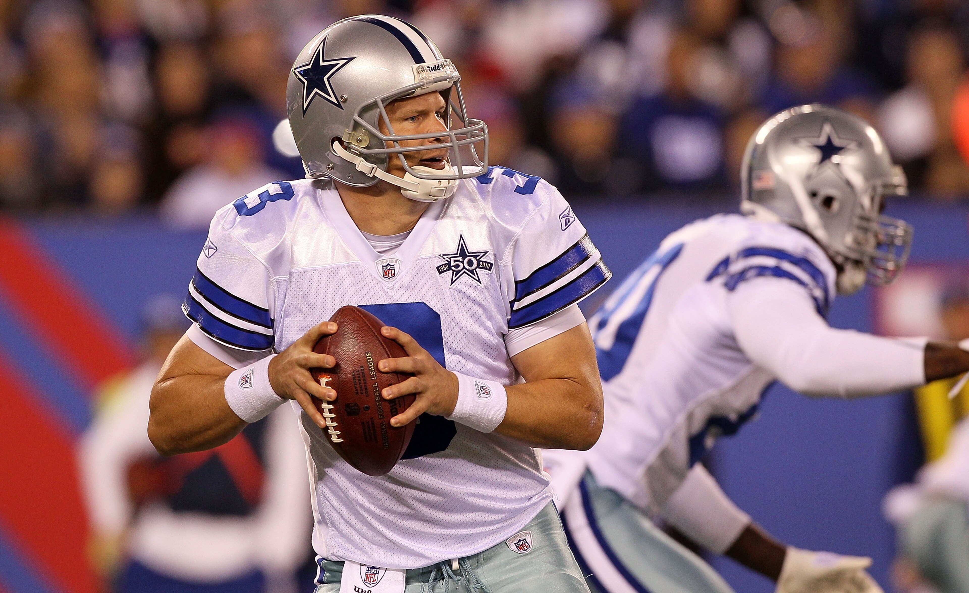EAST RUTHERFORD, NJ - NOVEMBER 14: Jon Kitna #3 of the Dallas Cowboys in action against the New York Giants on November 14, 2010 at the New Meadowlands Stadium in East Rutherford, New Jersey. The Cowboys defeated the Giants 33-20. (Photo by Jim McIsaac/ EAST RUTHERFORD, NJ - NOVEMBER 14: Jon Kitna #3 of the Dallas Cowboys in action against the New York Giants on November 14, 2010 at the New Meadowlands Stadium in East Rutherford, New Jersey. The Cowboys defeated the Giants 33-20. (Photo by Jim McIsaac/