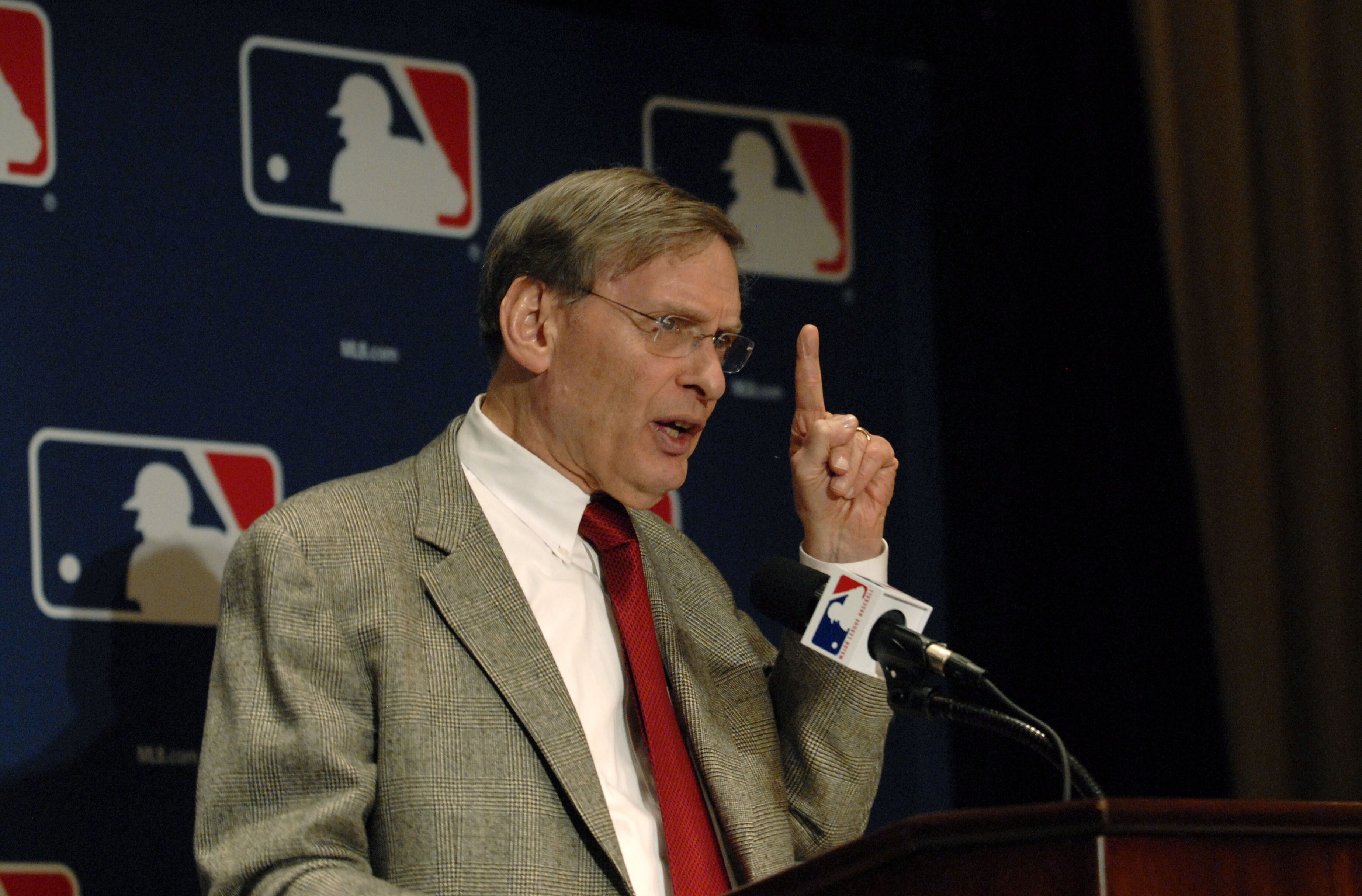 NEW YORK - DECEMBER 13:  Major League Baseball Commissioner Bud Selig speaks at a news conference after the release today of the Mitchell Report on steroid use in baseball December 13, 2007 at the Waldorf-Astoria in New York City. The release of the repor