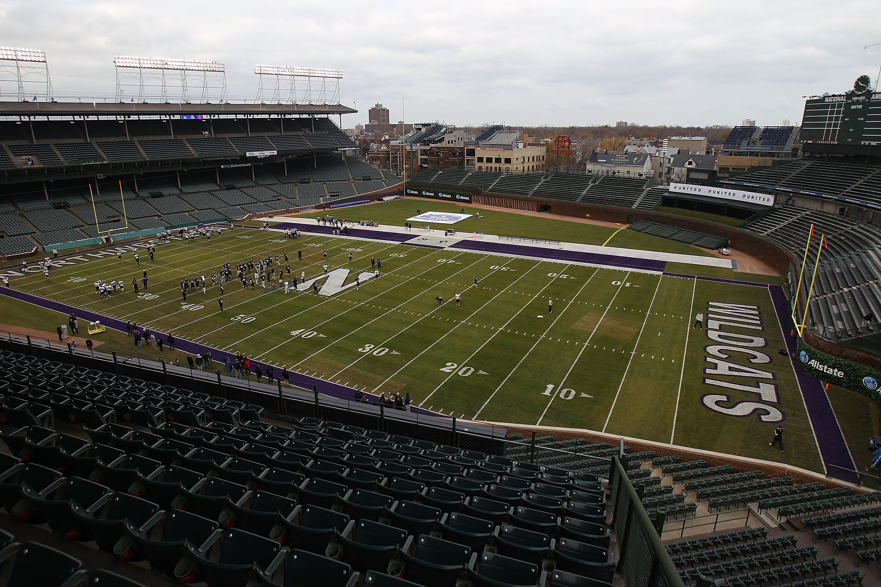 CHICAGO - NOVEMBER 18: A general view as the Northwestern Wildcats practice for a game against the Illinois Fighting Illini on Saturday November 20 at Wrigley Field on November 18, 2010 in Chicago, Illinois. (Photo by Jonathan Daniel/Getty Images)